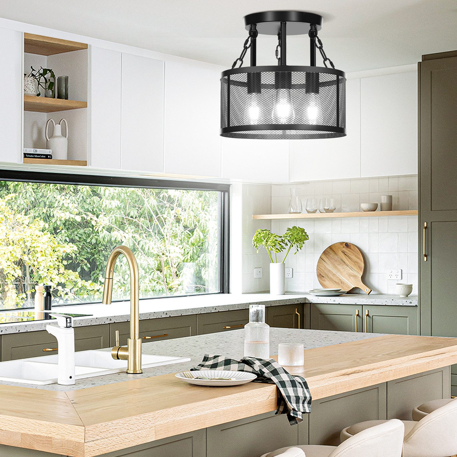 Rosnek LED Pendelleuchte Industrielle Pendelleuchte Dimmbar, E27, Metall-Gitterdesign, Halogen, Ø30 cm Pendelleuchte für Wohnzimmer, Küche, Esszimmer & Schlafzimmer