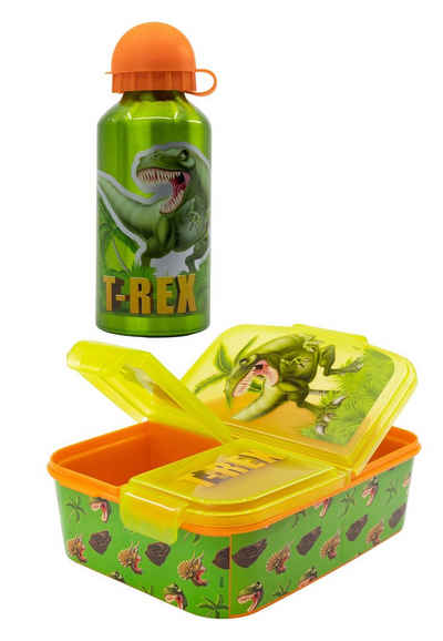 Yuhu.kids Lunchbox Lunch-Set Trinkflasche Sportflasche + Brotdose Lunchbox Dinosaurier, (SET, 2-tlg)