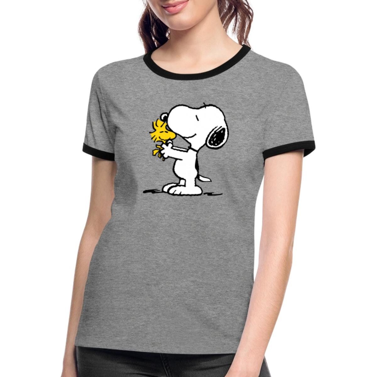 Spreadshirt T-Shirt Peanuts Snoopy Und Woodstock Frauen Kontrast T-Shirt (1-tlg)
