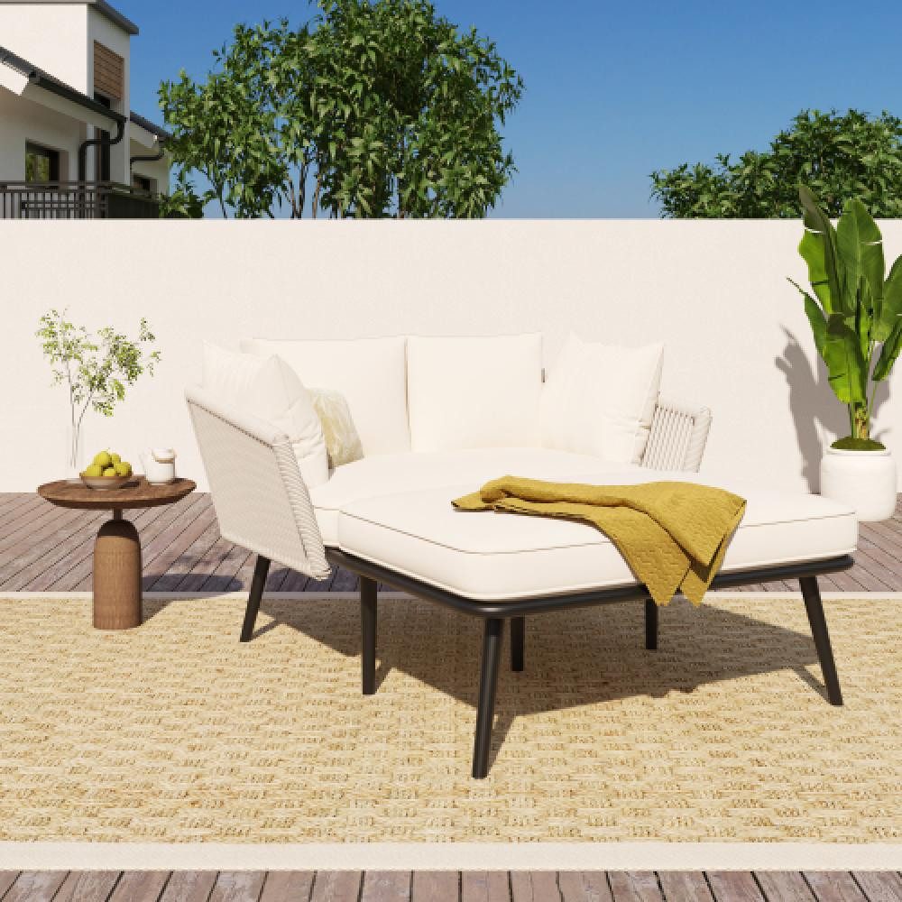 BBWL Gartensofa mit Kissen und abnehmbare waschbare Polster, handgeflochtenes Seil, Gartensofa 2-Sitzer, Sonnenliege für Garten Balkon, verzinkter Stahl