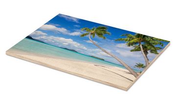 Posterlounge Holzbild Jan Christopher Becke, Weißer Strand mit Palmen, Tahiti, Französisch Polynesien, Badezimmer Maritim Fotografie