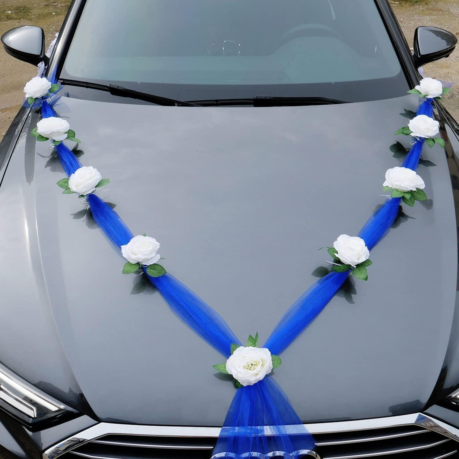 LuxusKollektion Girlande Hochzeitsauto Deko Set Blau/Weiß
