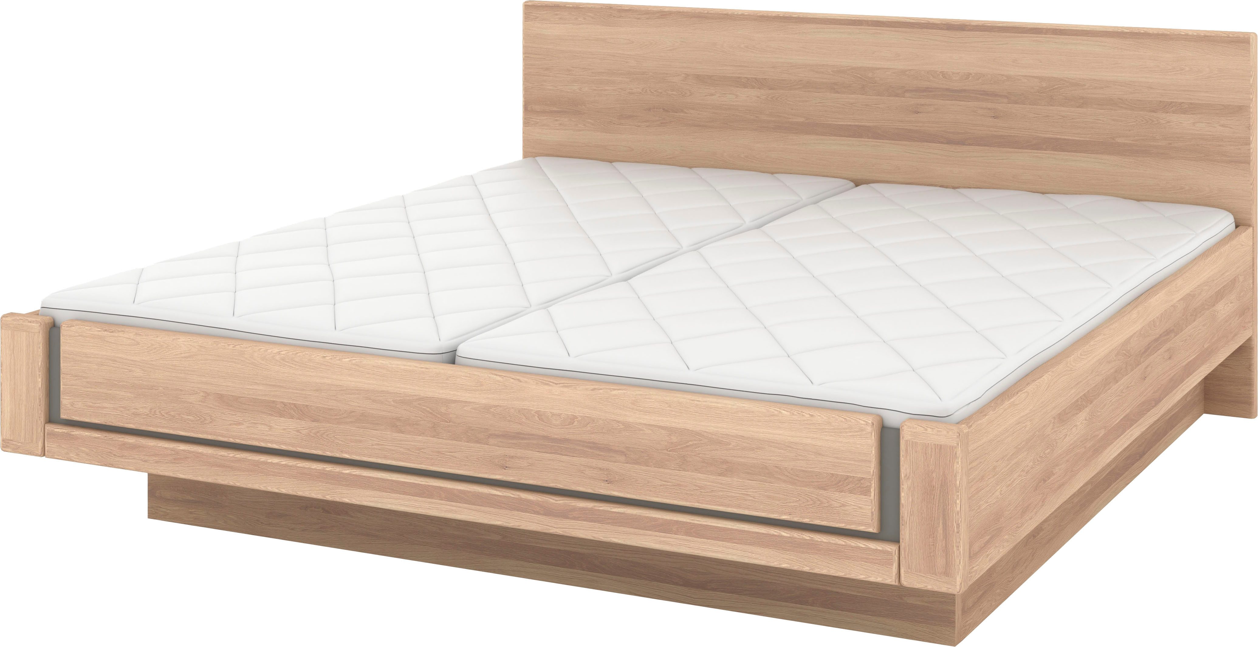 Musterring Holzbett Sorrent, Bettgestell, Bettrahmen, teilmassiv Eiche (MADE IN GERMANY), Eiche teilmassiv, Liegehöhenverstellung, in schwebender Optik