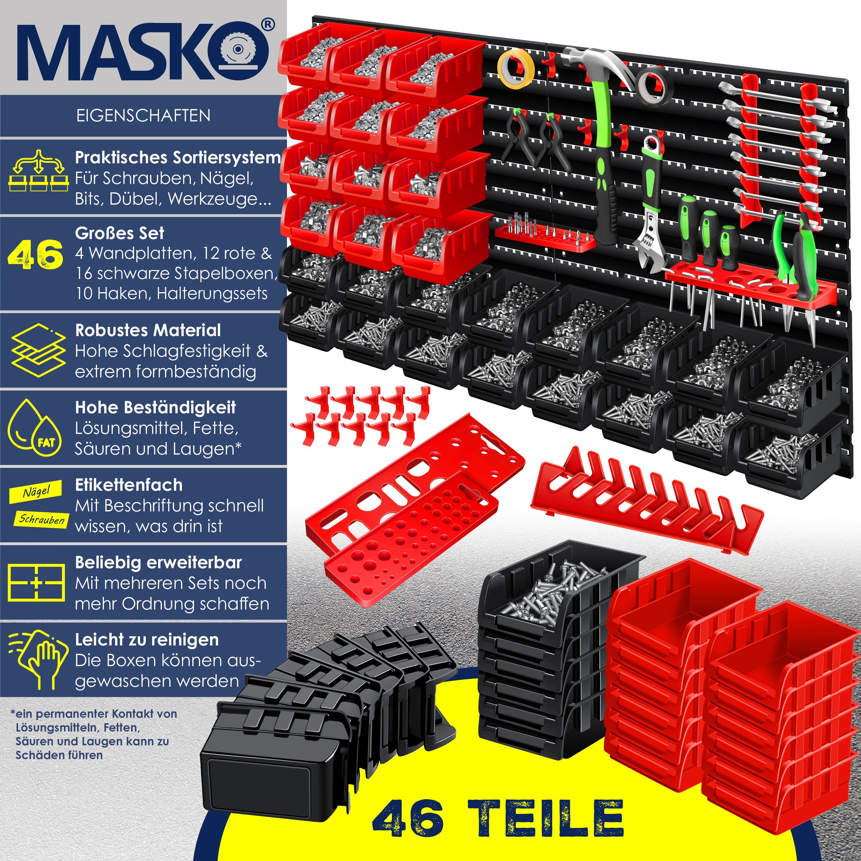 MASKO Stapelbox, Wandregal Stapelboxen Werkzeughalter 45 tlg Box Erweiterung