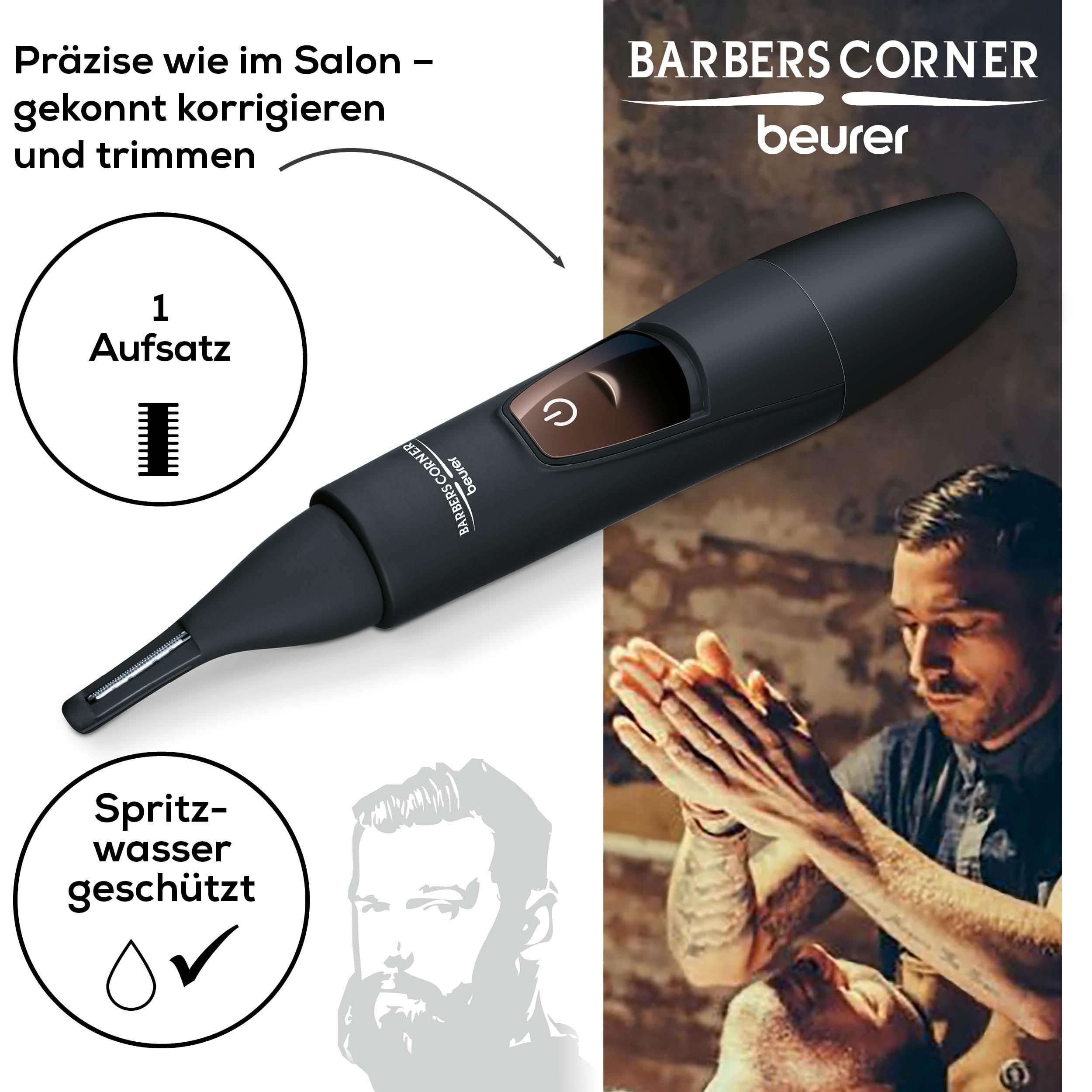 BEURER Nasen- und Ohrhaartrimmer HR 2000 Präzisionstrimmer für Augenbrauen, Nasen- und Ohrhaare, Inkl. Schutzkappe, Aufbewahrungsbeutel und Reinigungspinsel