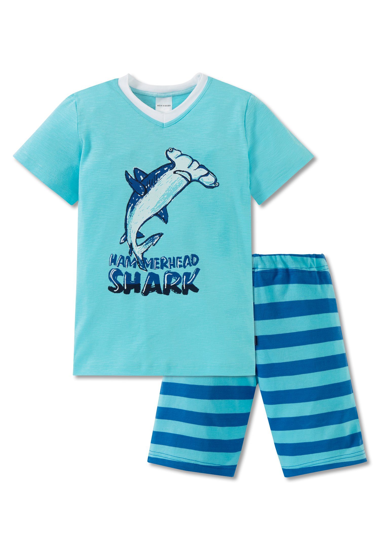 Schiesser Schlafanzug Big Ocean (Set, Set) Jungen Schlafanzug kurz, Feinripp, 100% Baumwolle