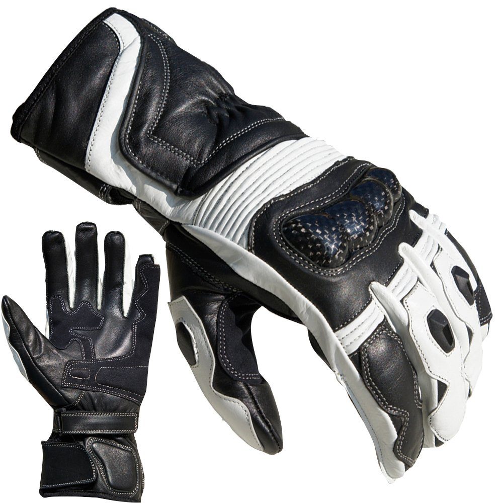 PROANTI Motorradhandschuhe Racing, aus Leder weiß-schwarz