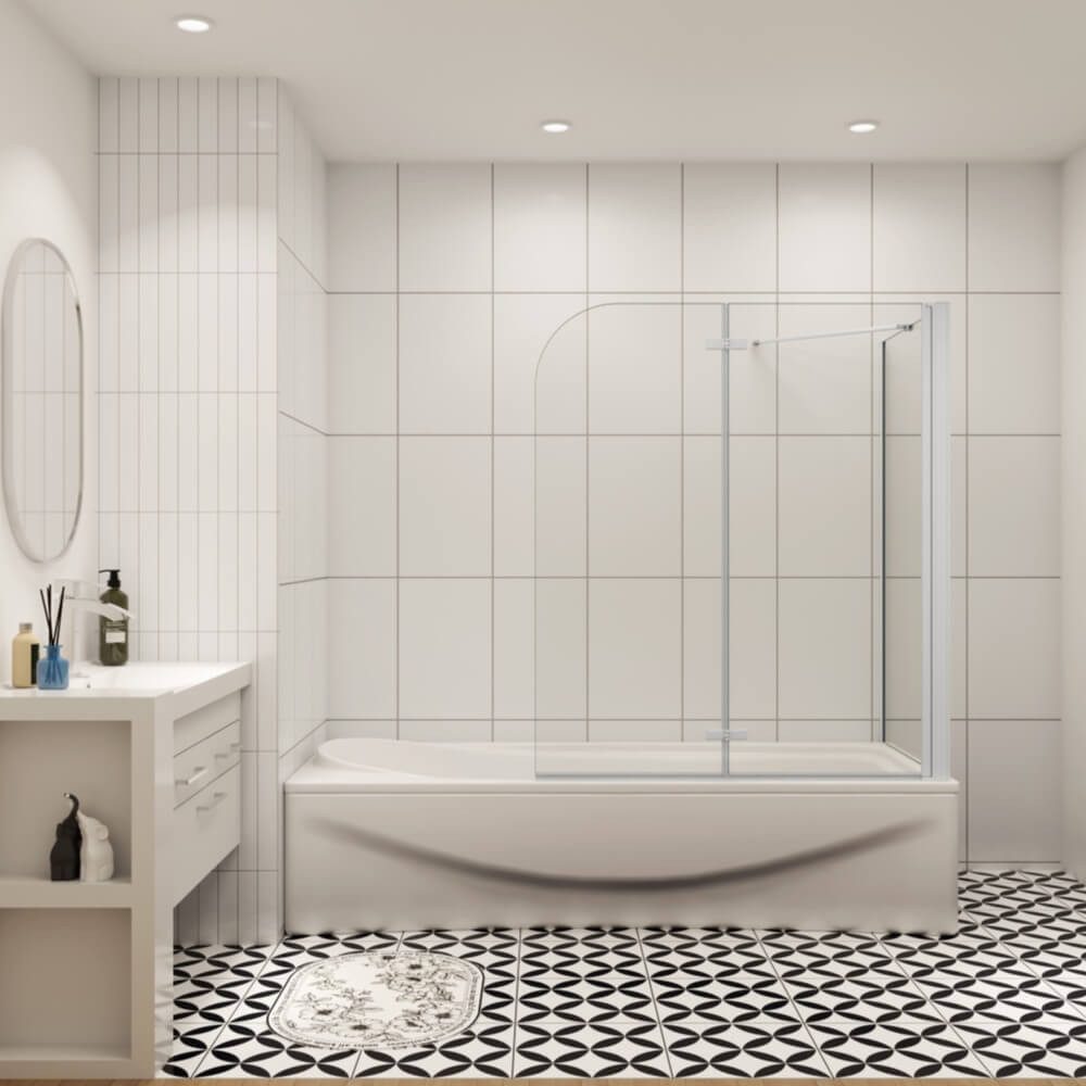 Duschparadies Badewannenaufsatz 6mm ESG Weiß Aufsatz Duschwand Badewanne Trennwand Mit Seitenwand, Einscheibensicherheitsglas,Sicherheitsglas