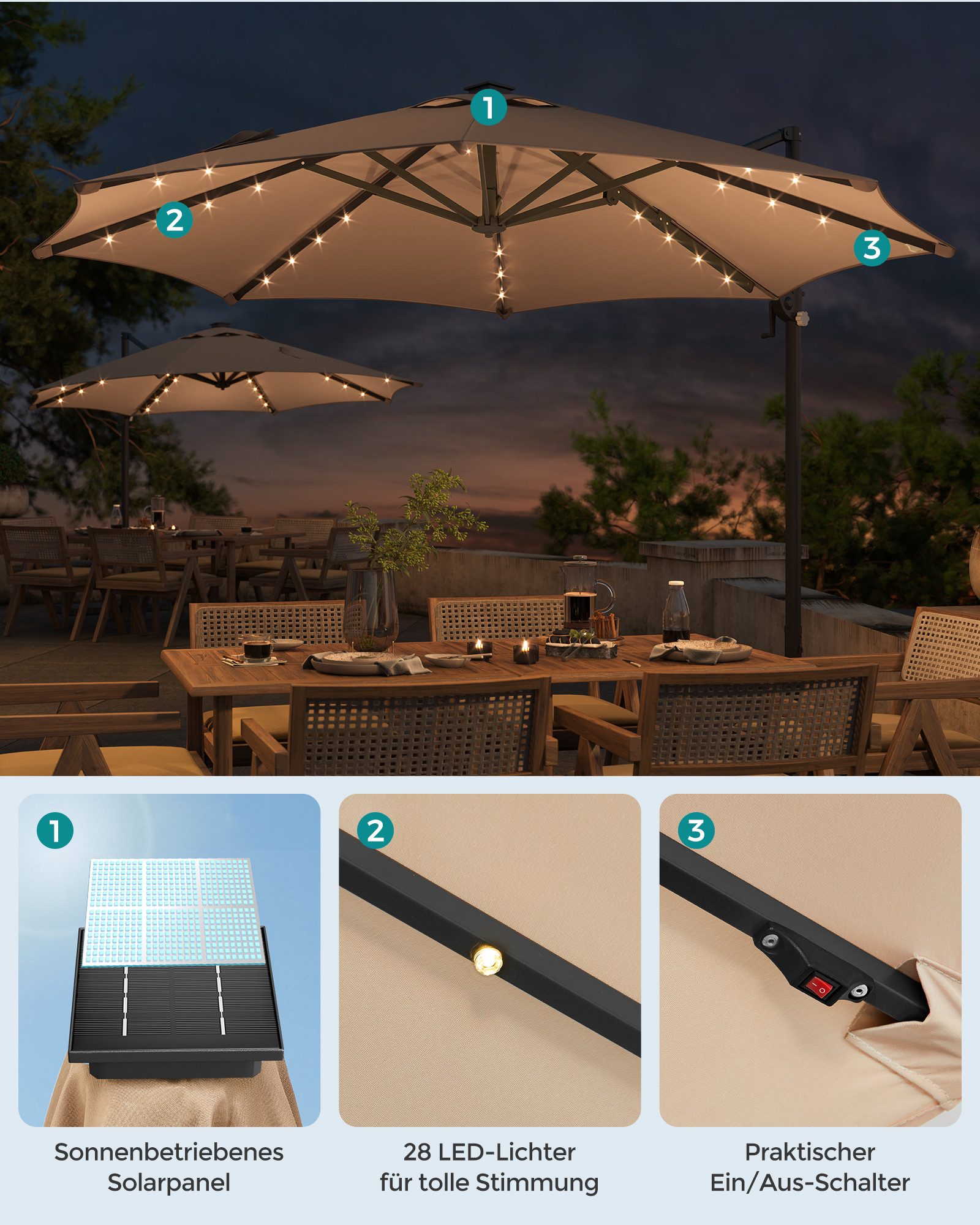 SONGMICS Sonnenschirm, Ampelschirm, ∅300cm, mit/ohne 28 günstig online kaufen