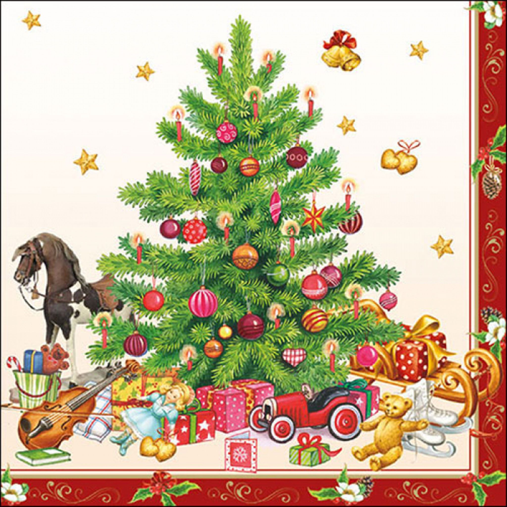 Ambiente Luxury Paper Products Papierserviette, Servietten Papier 33x33cm 3-lagig mit Weihnachtsbaum Motiv 20 Stück