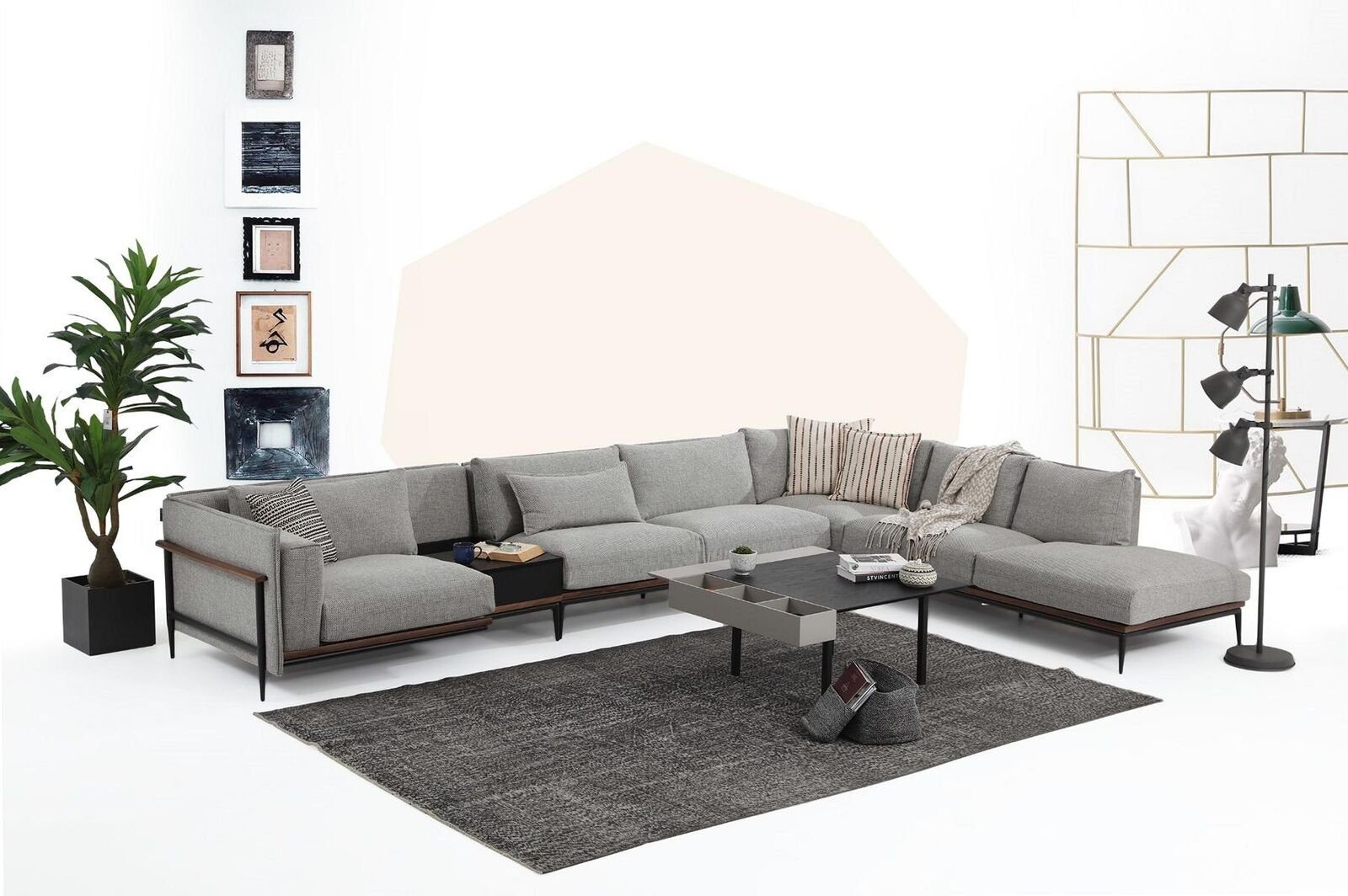JVmoebel Design L-Form Grau Sofa in Wohnzimmer XXL, Made Stoff Ecksofa Modern Teile, 4 Polyester Ecksofa Europa