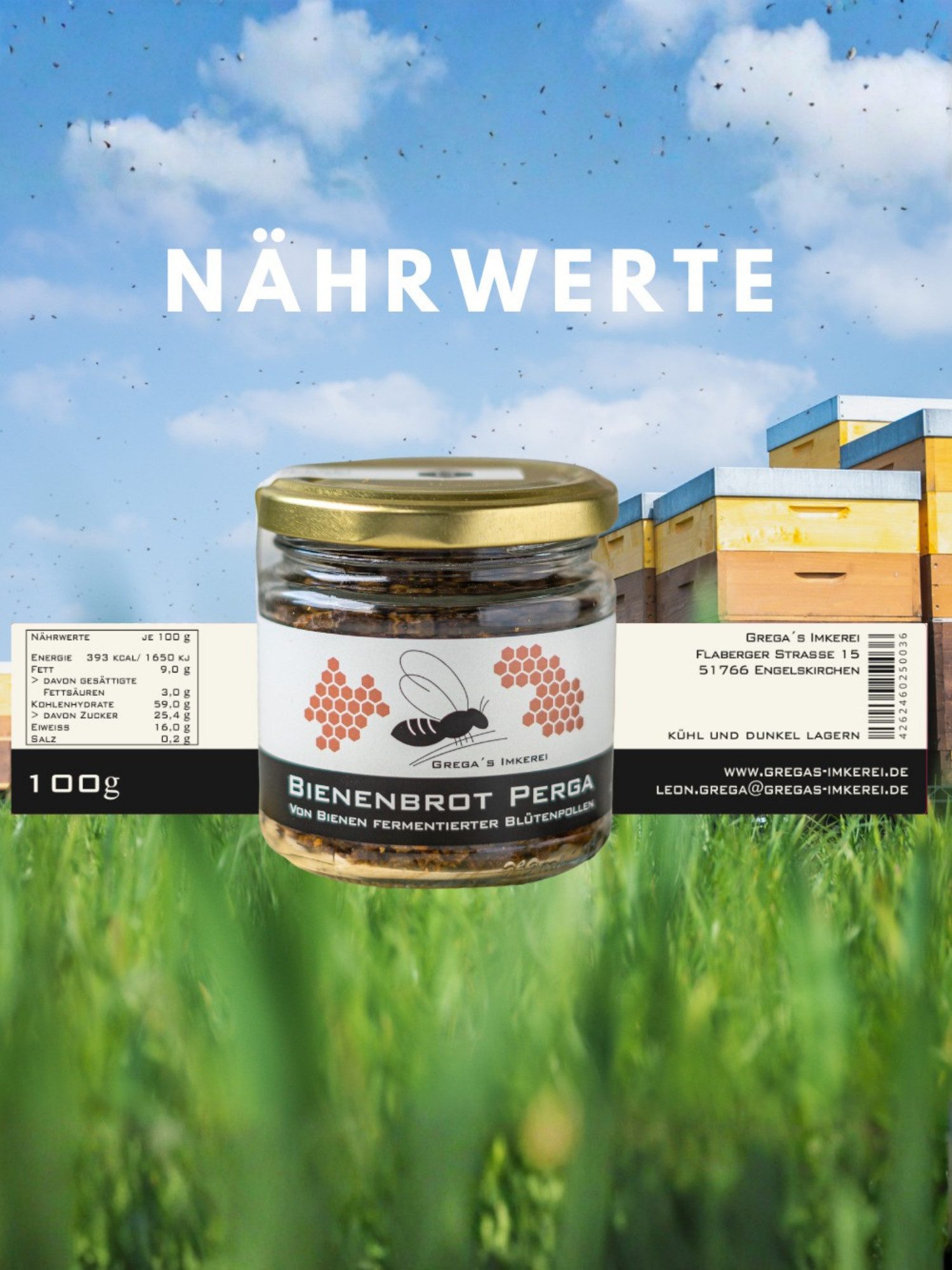 Grega´s Imkerei Honig Bienenbrot (Perga) 100g, 1 x 100 g, (im Glas), Fermentierte Blütenpollen- schonend getrocknet für höchste Qualität