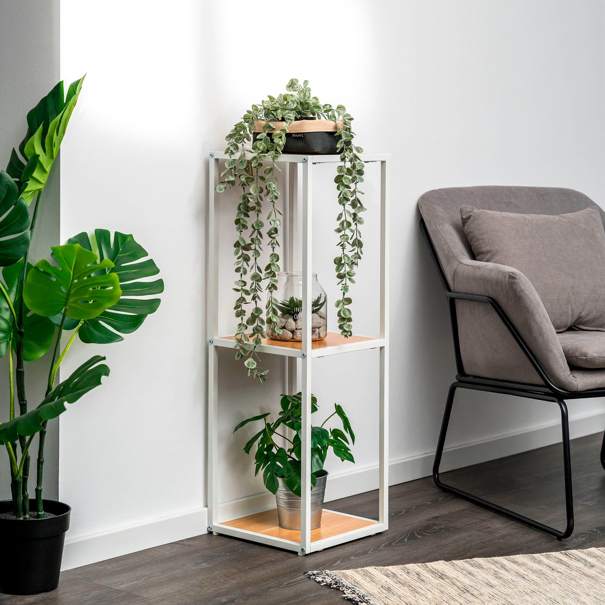 eluno Standregal mit 3 Holz Ablageflächen, höhenverstellbare Füße, mattweiß günstig online kaufen