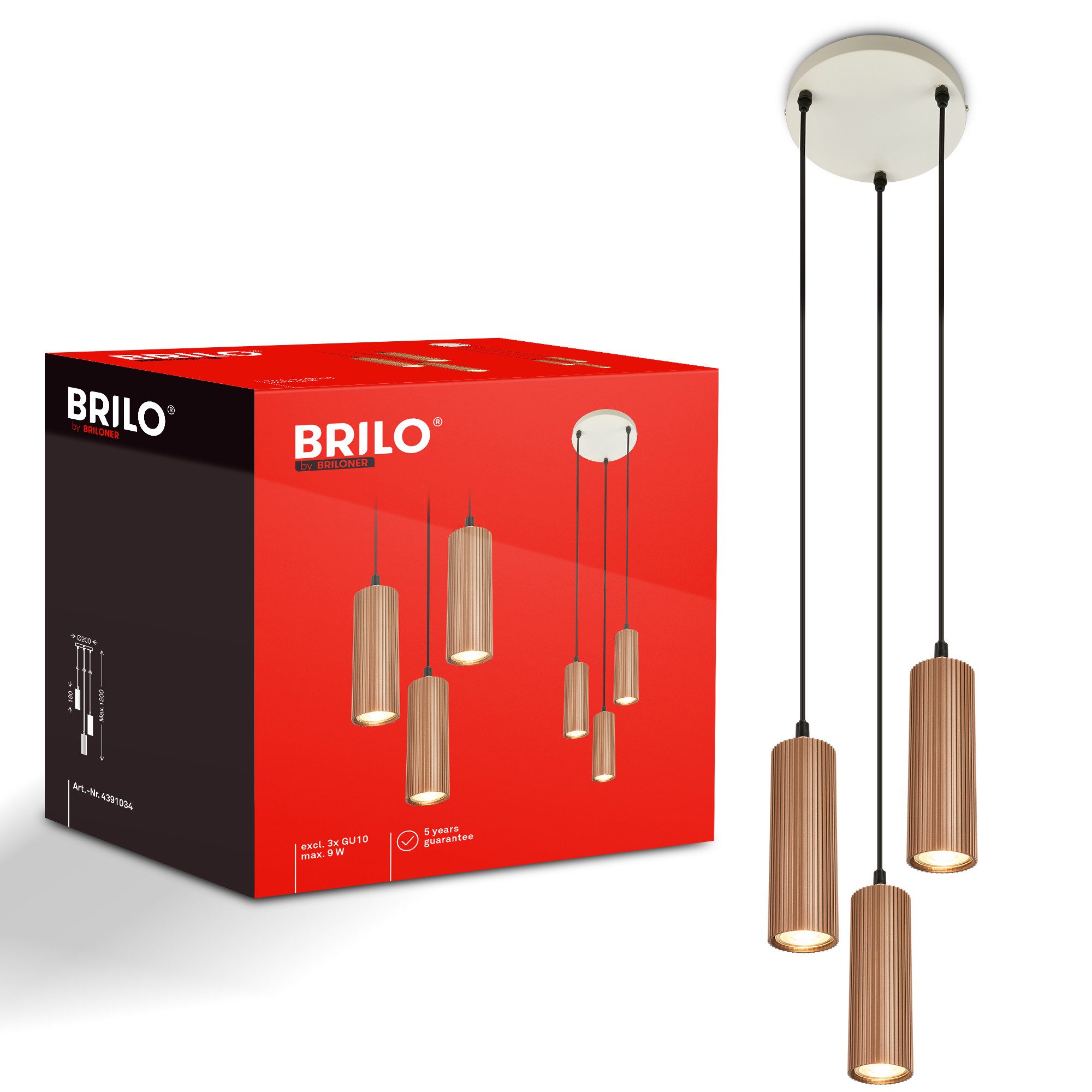 Briloner Leuchten LED Pendelleuchte IDA, ohne Leuchtmittel, Ø21,5 cm, Esszimmer, Esstisch, Wohnzimmer