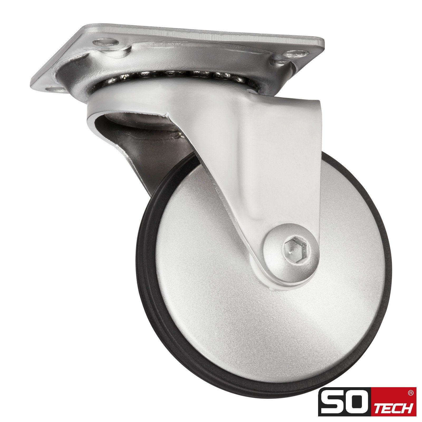 SO-TECH® Möbelrolle LINDAU Design Lenkrolle Ø 50 mm silber aus Stahl, (4-St), ohne Bremse (Feststeller), Tragkraft 30 kg / Rolle, 4 Stück