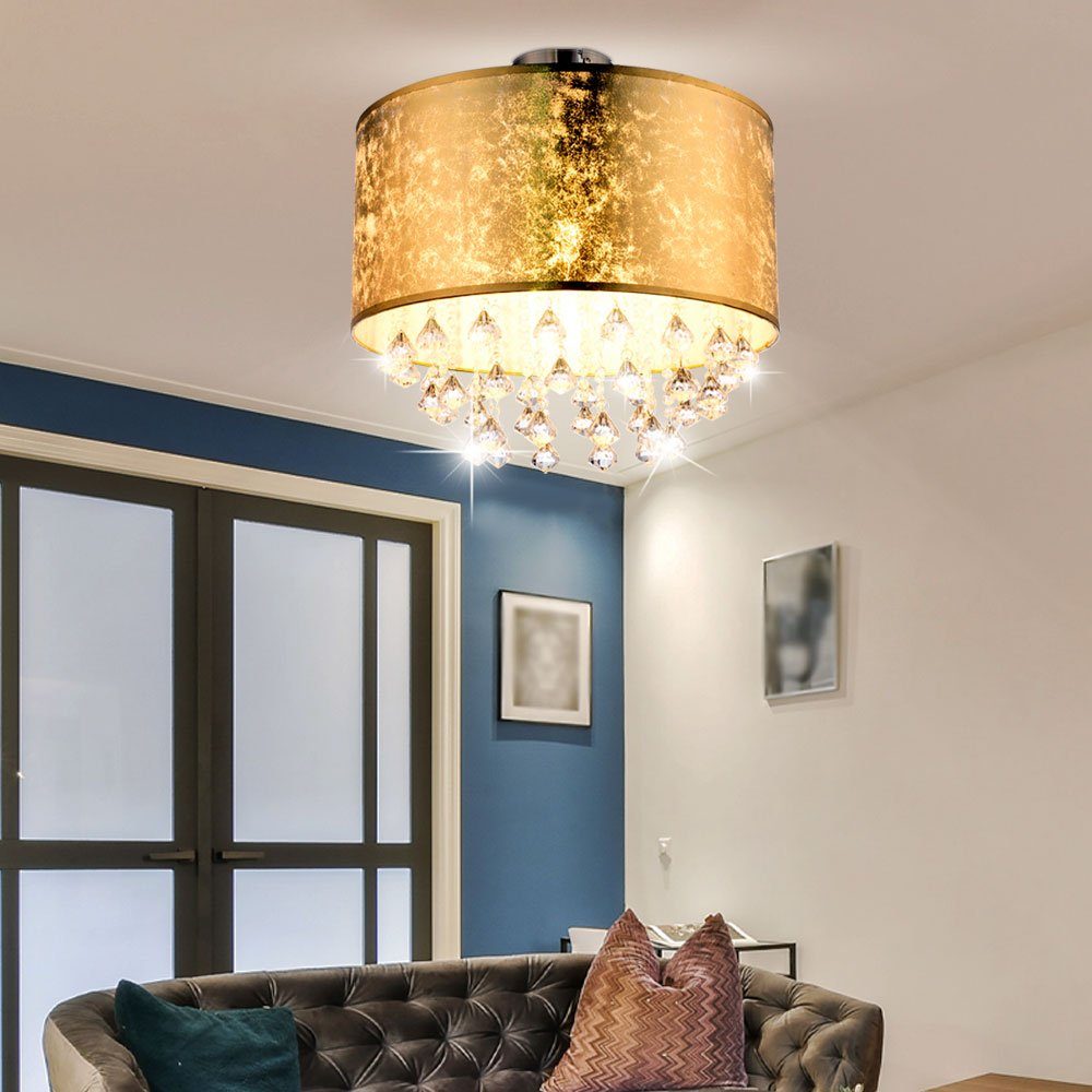LED etc-shop Kristall inklusive, Decken Beleuchtung Wohn Deckenleuchte, Leuchtmittel Zimmer Blattgold Lampe
