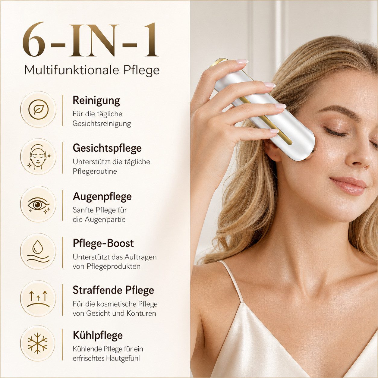 COOL-i ® Dermaroller 2MHz RF & EMS Gesichtsmassagegerät, 6-in-1 Hautverjüngung mit Ultraschall, Licht & Kühlmodus