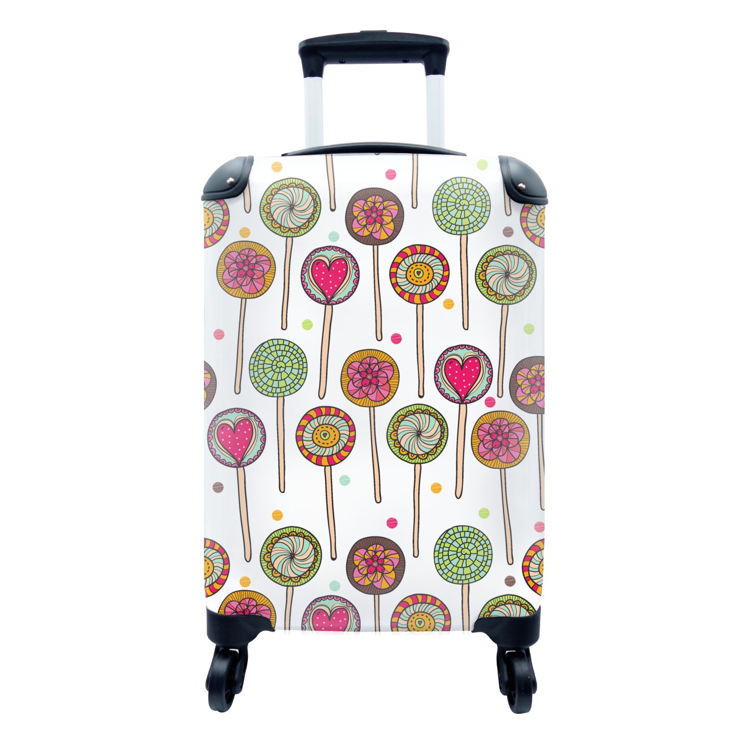 MuchoWow Handgepäckkoffer Muster - Lollipop - Herzen - Süßigkeiten, 4 Rollen, Reisetasche mit rollen, Handgepäck für Ferien, Trolley, Reisekoffer