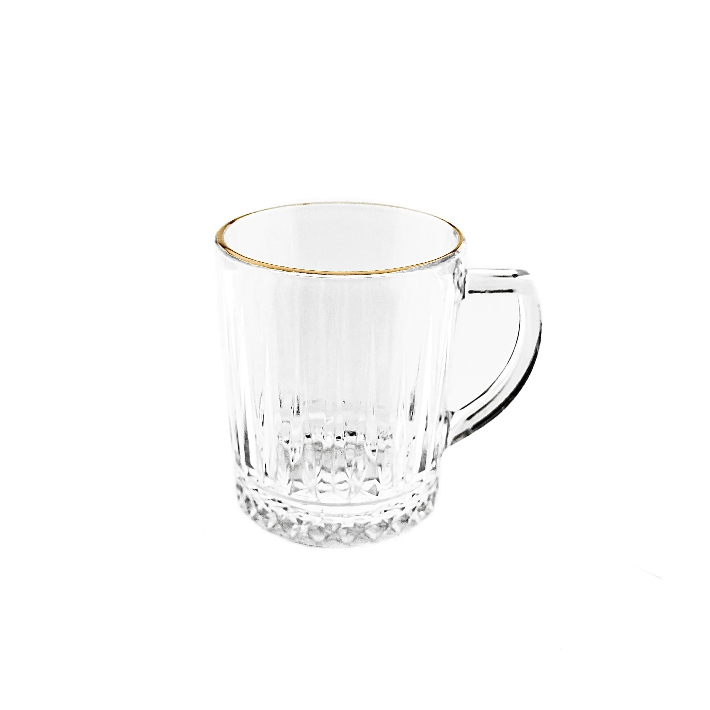 Almina Gläser-Set 6er Set mit Henkel 240 ml - Goldumrandung & Riffle-Design, 6-tlg.