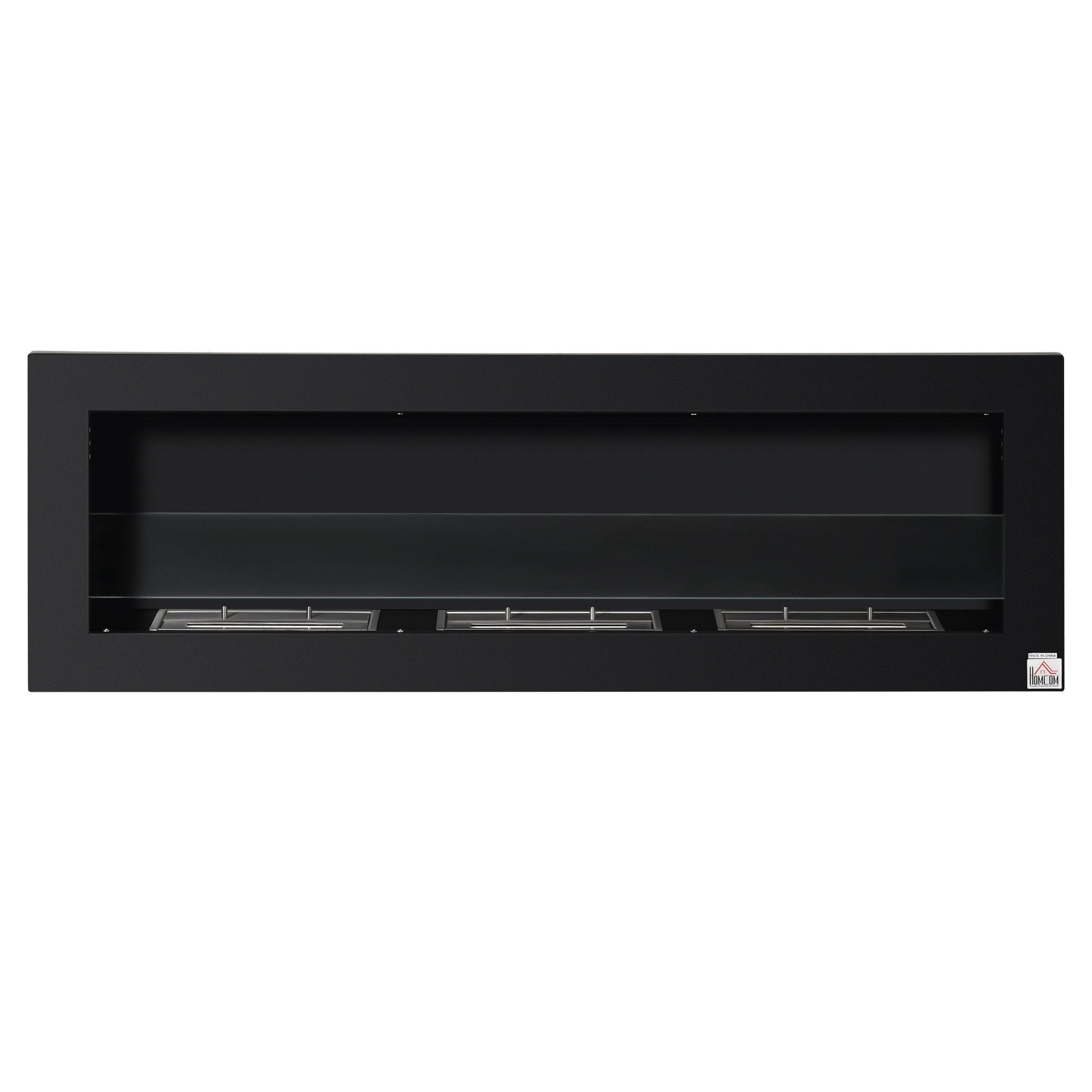 HOMCOM Echtfeuer-Dekokamin 3 Brennboxen 1L 2000W kein Rauch gehärtetes Glas, Bio-Ethanol-Brenner, 3 Std. Brenndauer, 120 x 15 x 40 cm, Schwarz