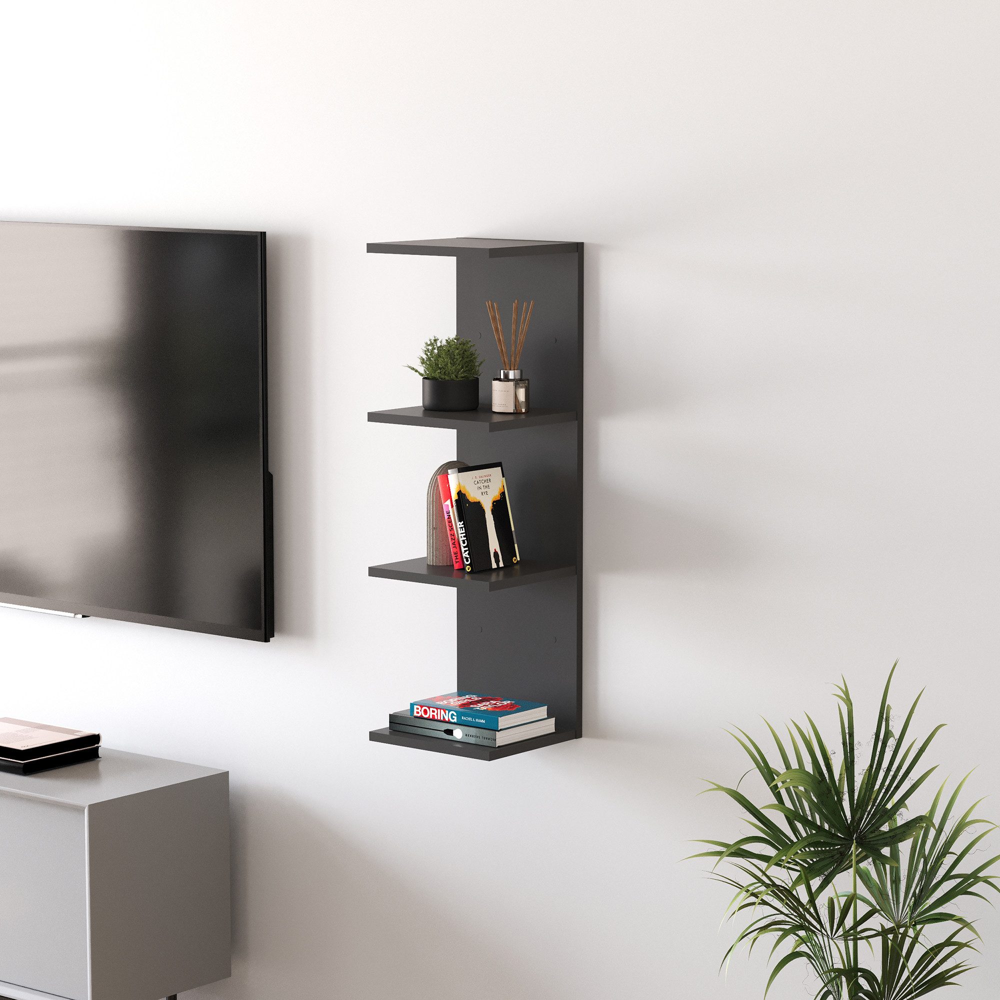 en.casa Wandregal, »Surahammar« 95 x 30 x 28 cm mit 4 Ablagen Schwarz günstig online kaufen