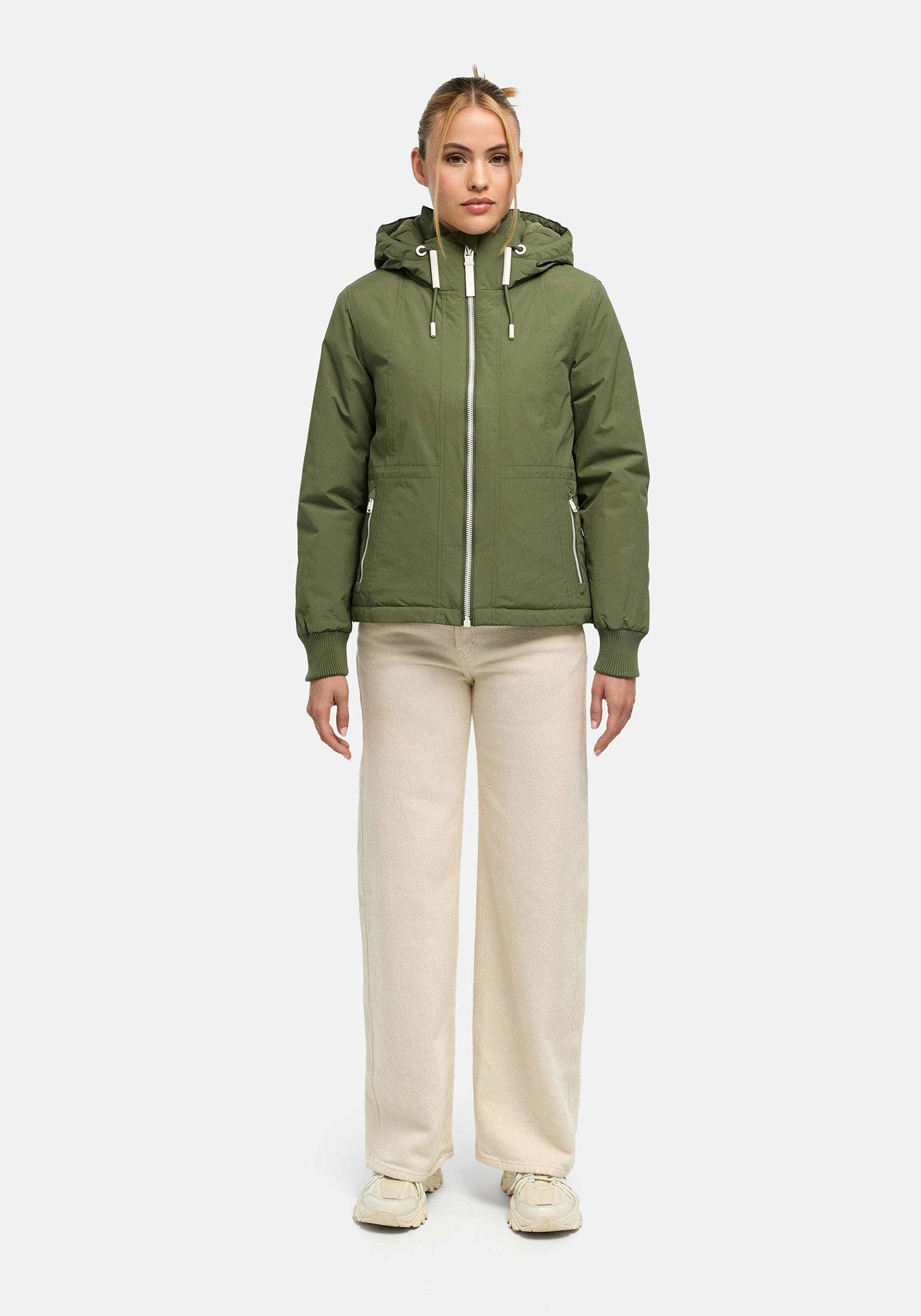 Marikoo Winterjacke Vivii Softshelljacke mit Kapuze und Kontrast-Reißverschlüssen