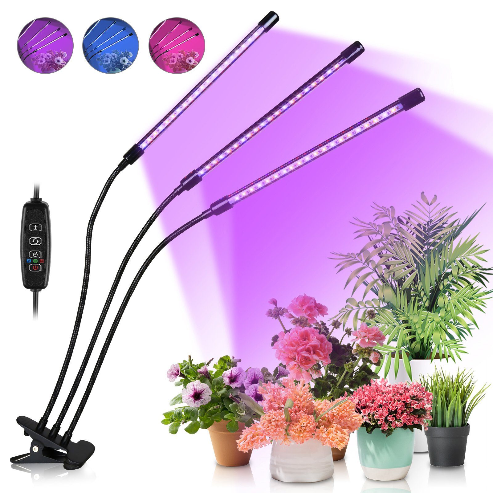 Lospitch Pflanzenlampe Voll Spektrum 60 LEDS Verstellbarer Schwanenhals mit Schreibtischclip, Grow Light mit 3 Licht Modus, 10 Helligkeitsstufen