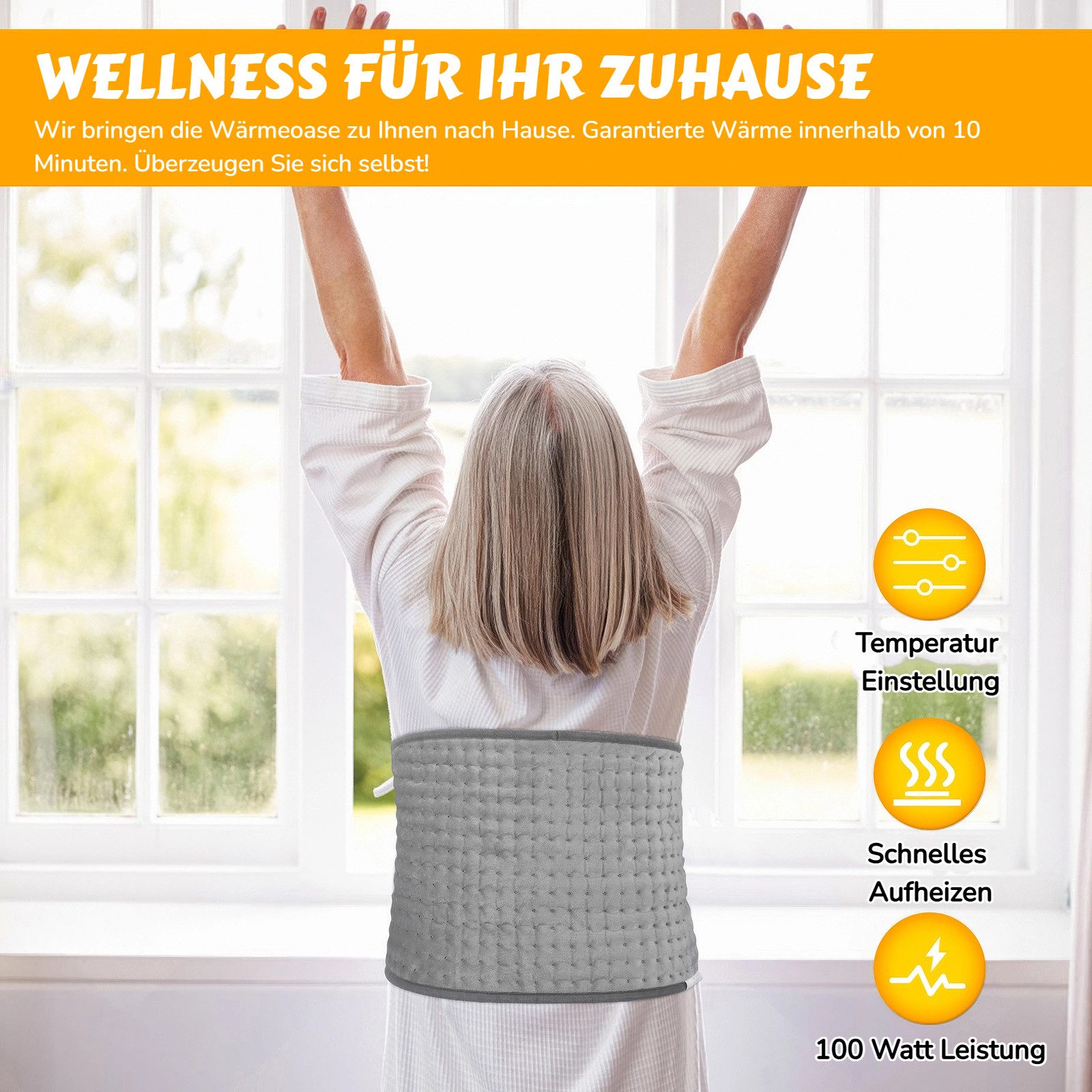 BlingBin Heizkissen Elektrisches Taille Beheiztes Kissen Mit LCD-Controller, 9 Heizstufen, 4 Timer-Einstellungen, Schnelles Aufheizen 1-tlg., 125*30cm, Wärmekissen mit Abschaltautomatik Für Rücken Bauch Schultern Bein