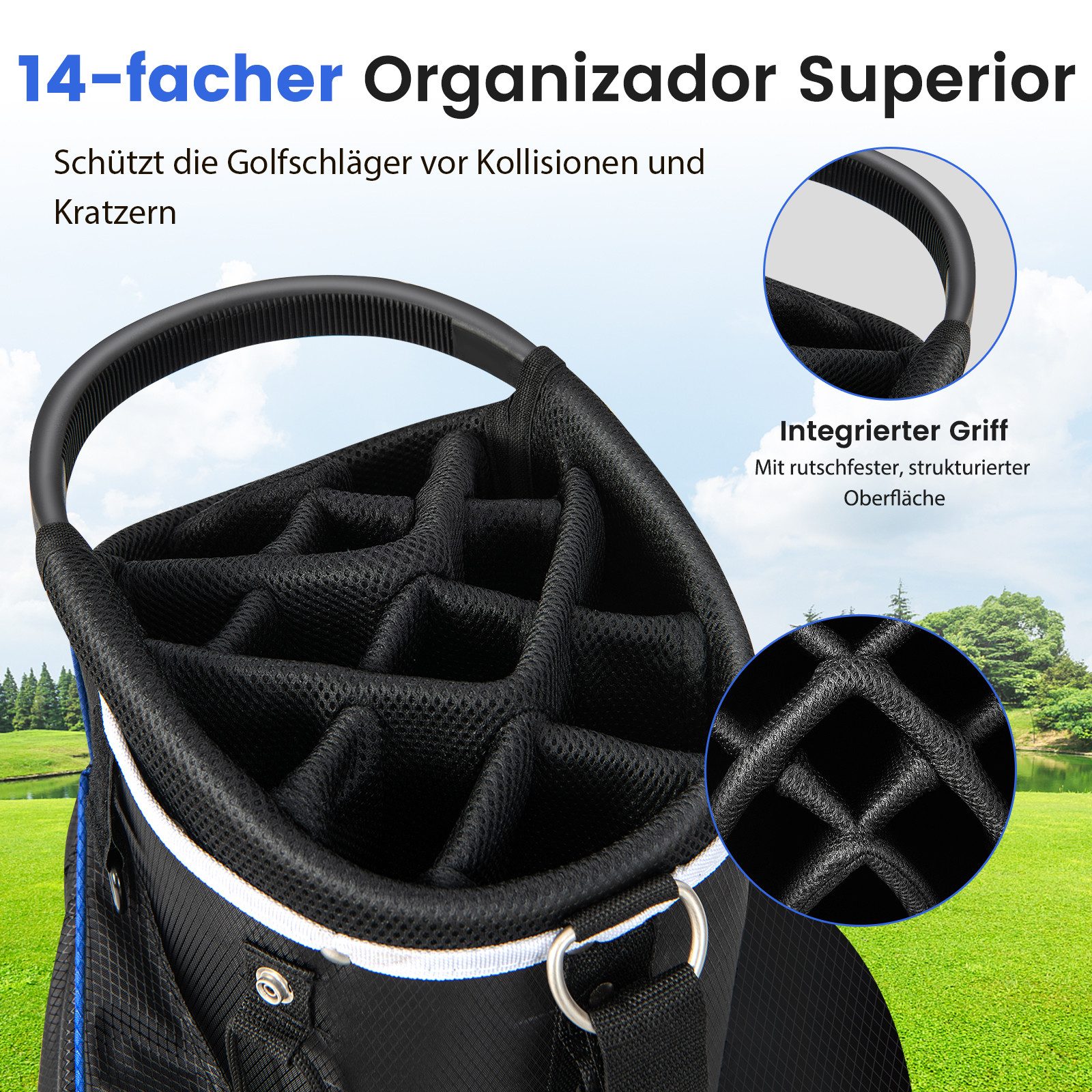 COSTWAY Golfballtasche, Golfschlägertasche mit 14 Fächern & Regenschutz