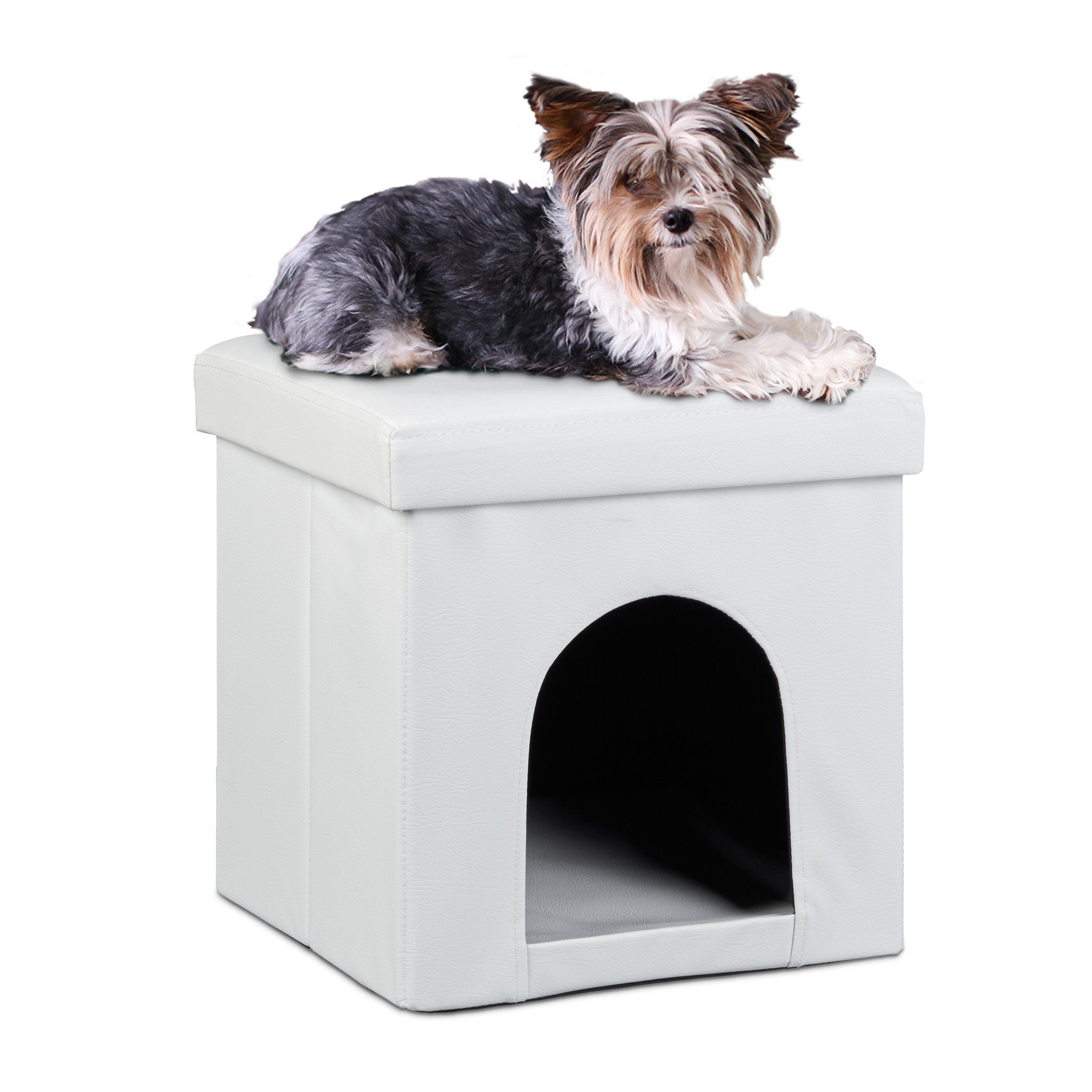 relaxdays Indoorhütte Hundebox Sitzhocker, weiß