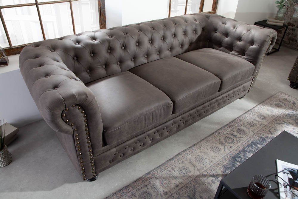 riess-ambiente 3-Sitzer CHESTERFIELD 205cm vintage grau taupe, Einzelartikel 1 Teile, Wohnzimmer · Couch · Microfaser · Federkern · Rundum-Bezug · Design