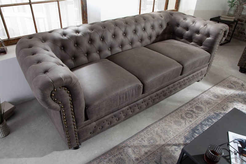 riess-ambiente Sofa »CHESTERFIELD 205cm vintage grau taupe«, mit Federkern