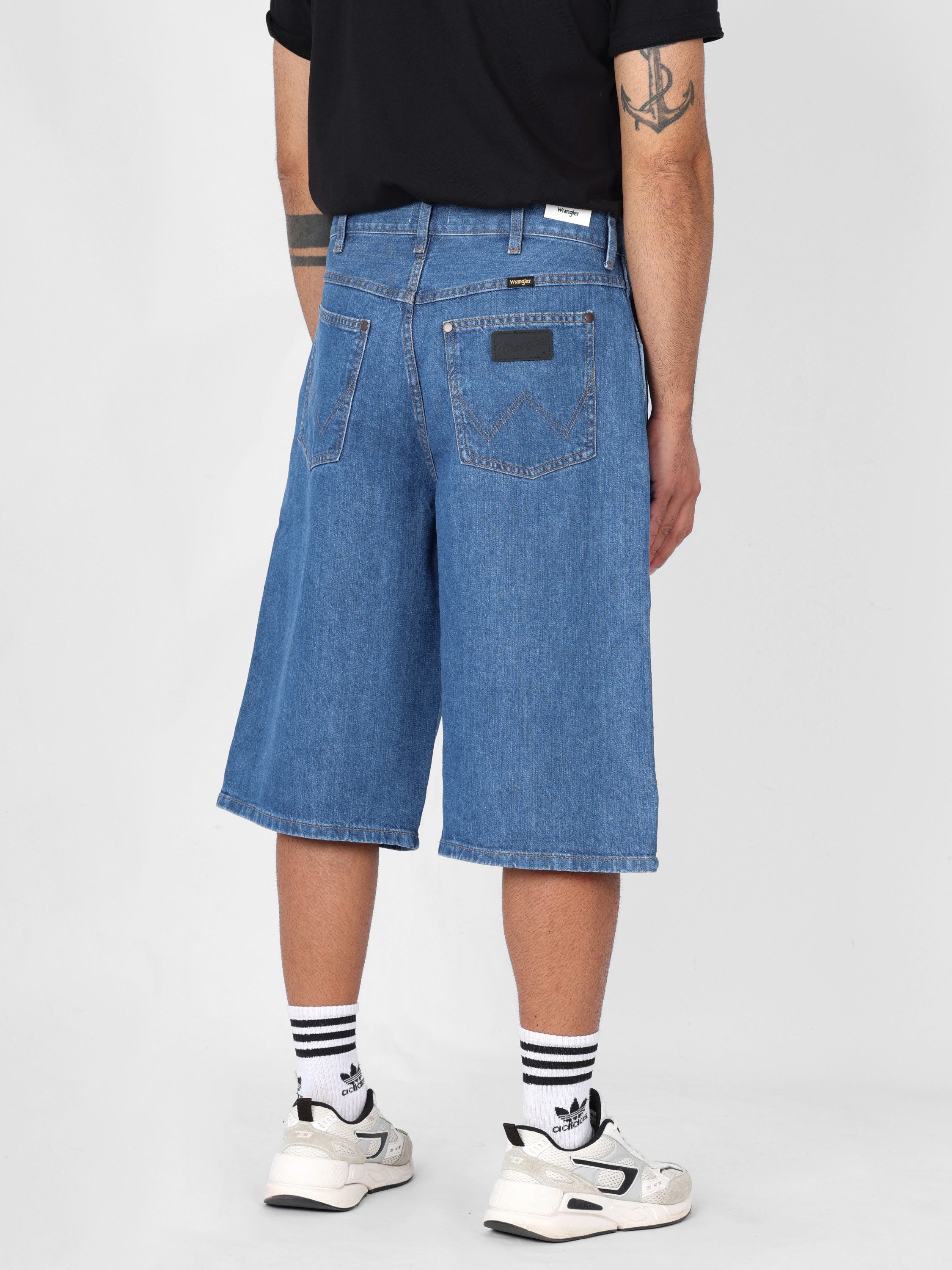 Wrangler Jeansshorts Loose Fit - JORT SHORTS MID STONE Leichtgewicht Denim ohne Stretch
