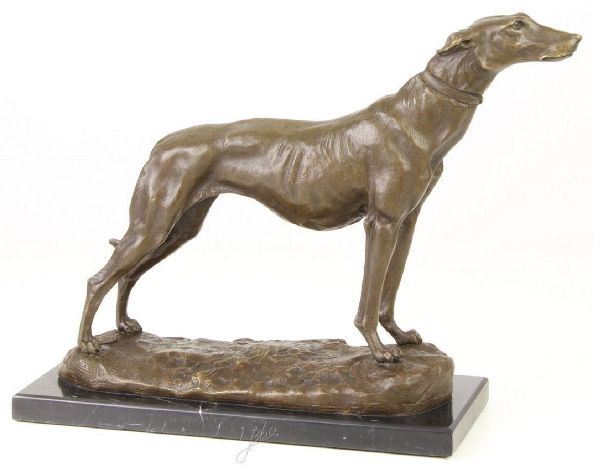 Casa Padrino Dekofigur Luxus Bronzefigur Windhund mit Marmorsockel Bronze / Gold / Schwarz H. 24,5 cm - Luxus Dekofigur