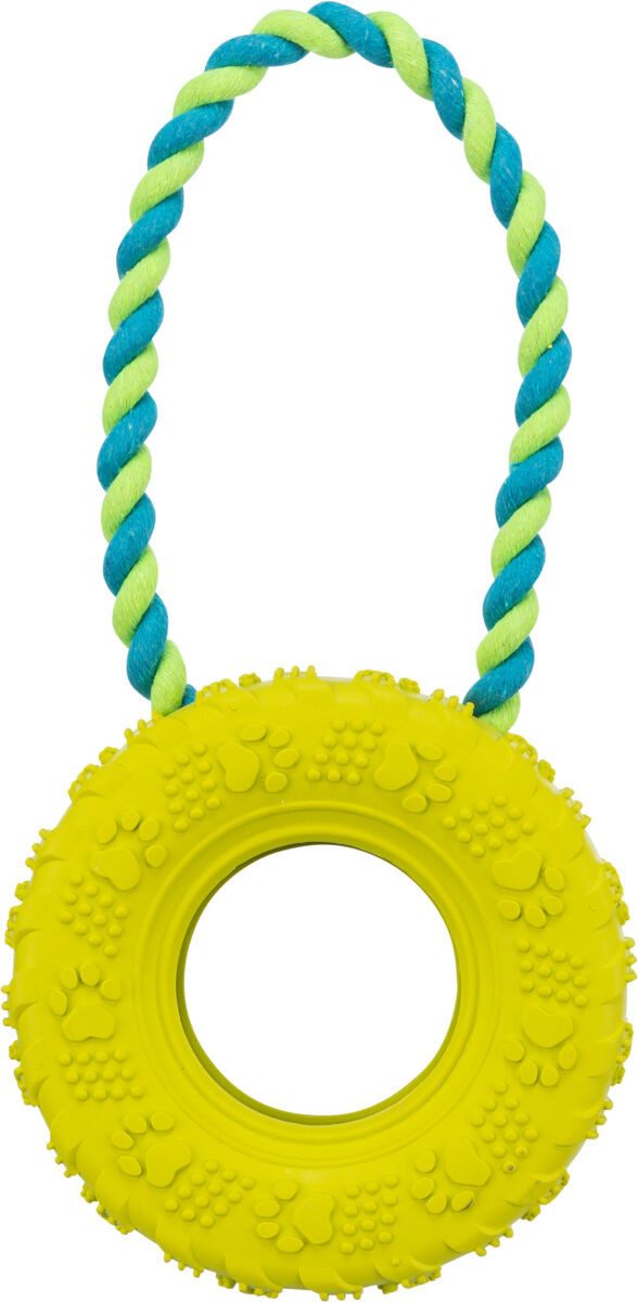 TRIXIE Tiertau Hundespielzeug Reifen am Tau - lime - ø 15/31 cm, Gummi, Tau