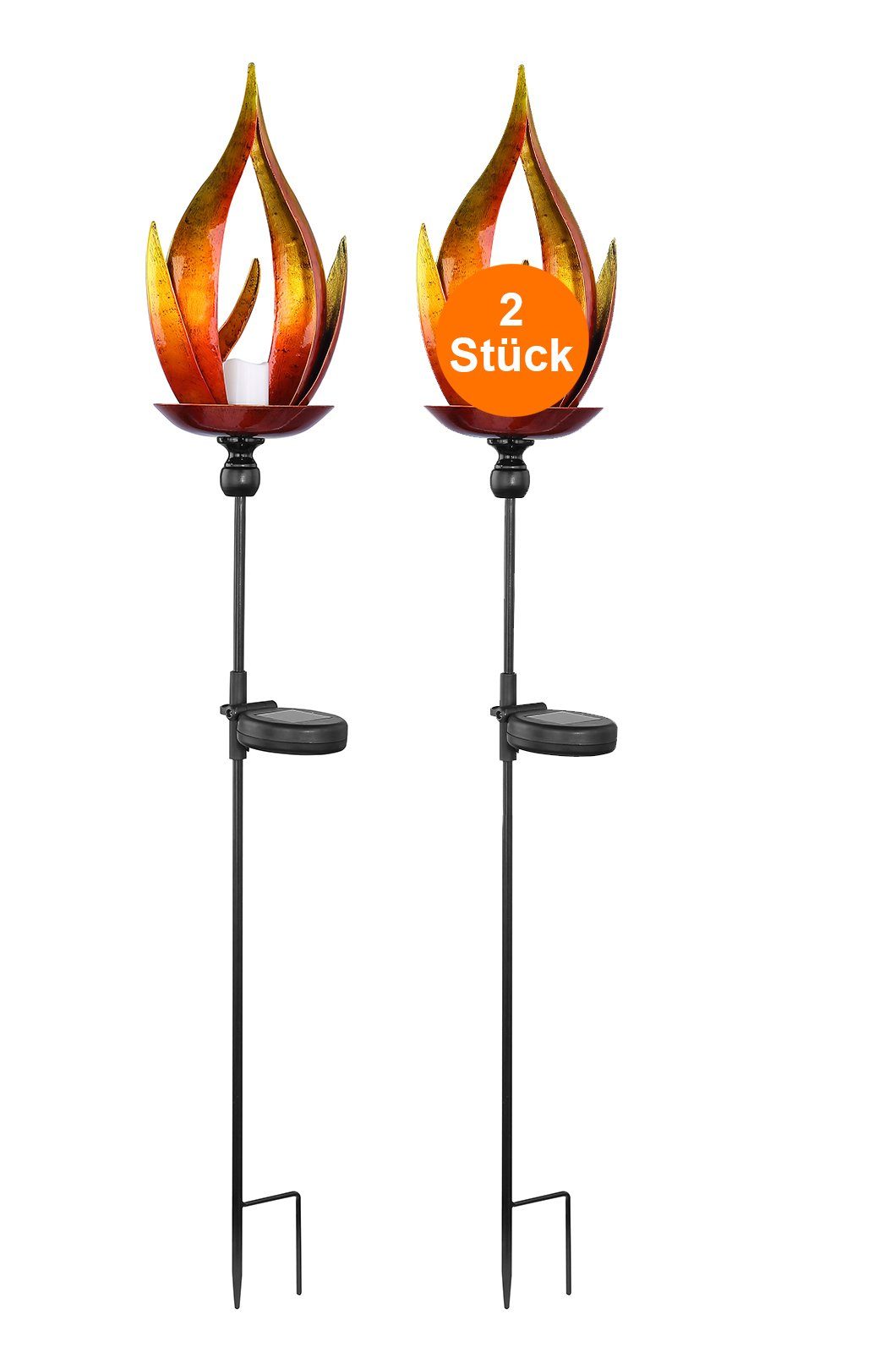 bmf-versand LED Solarleuchte Solarleuchte Garten 2er Set Flammen Spieß Solarlampe Außen