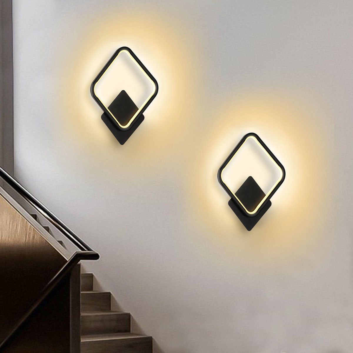 integriert, Stil, LED LED Küche Wandleuchte Wandbeleuchtung im Wandleuchte Flur oyajia 2 nordischen für Schlafzimmer fest Wandleuchte Innen, 16W Stück Wohnzimmer Warmweiß, Wandleuchte