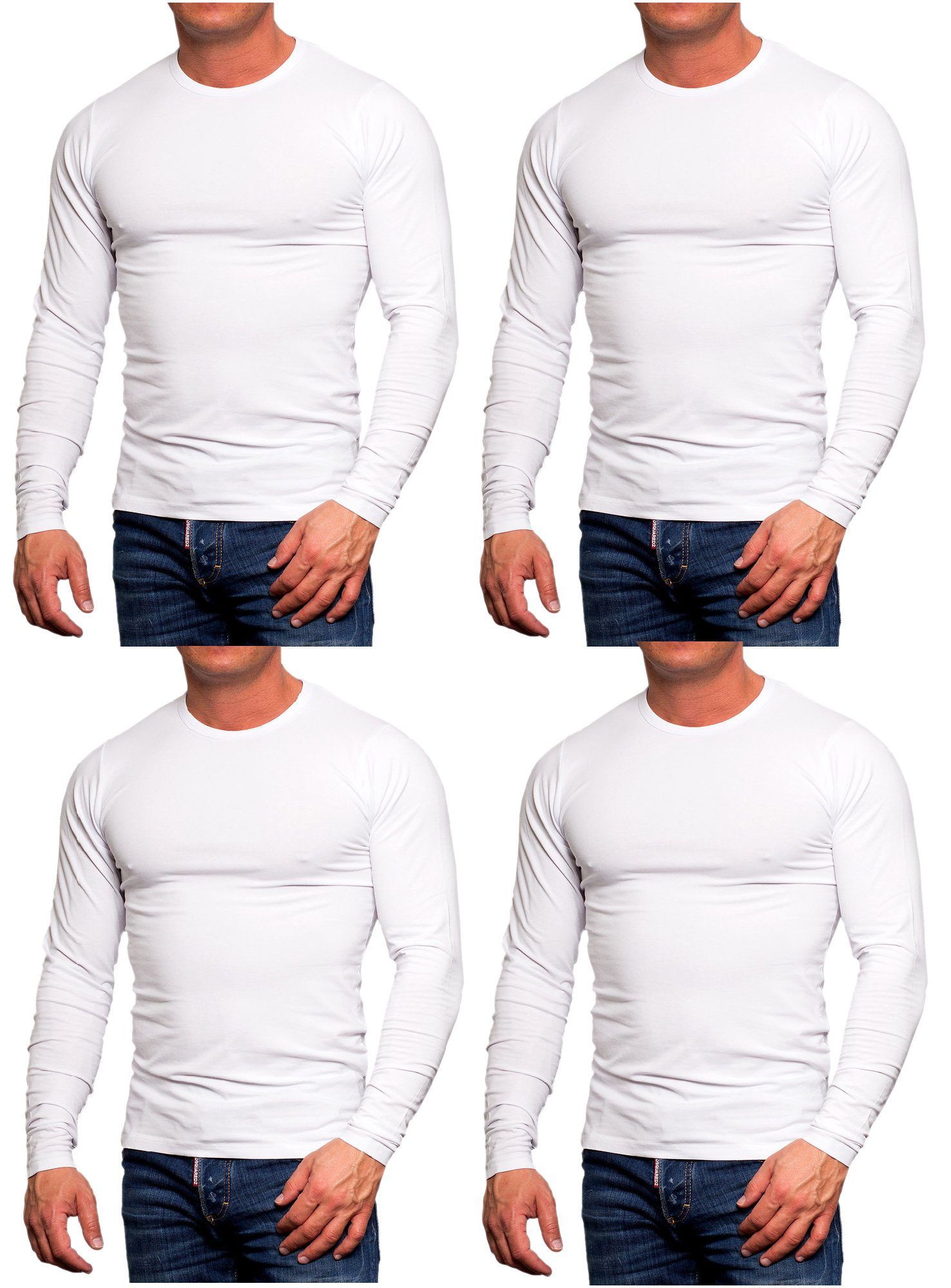 White Rundhalsausschnitt Langarmshirt Jack Basic (4er-Pack) Jones Shirts & mit