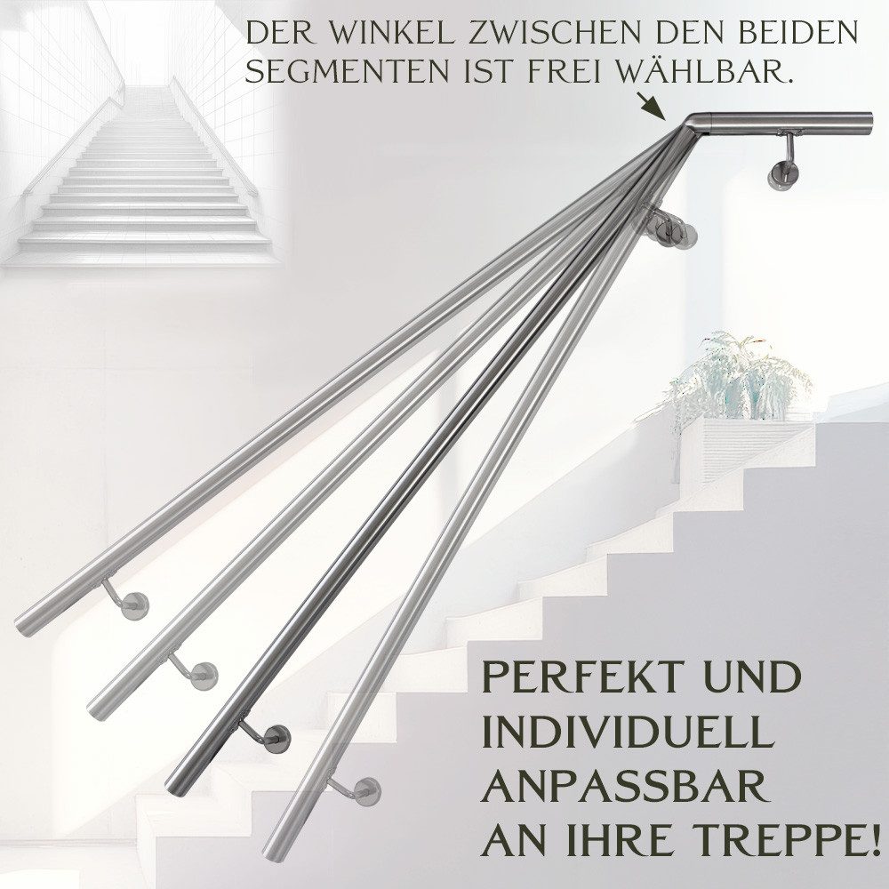 V2Aox Handlauf Handlauf aus Edelstahl mit Winkel 150 cm Gelenkverbinder Geländer – Bild 3 von 5
