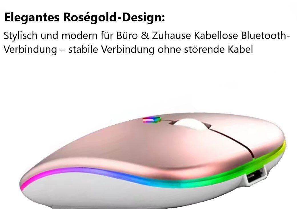 Wrischan Kabellose Wiederaufladbare Bluetooth-Maus – Roségold, Leise & Präzise Mäuse (Maus mit 3 Tasten, einstellbarer DPI und einer DPI von 1600)