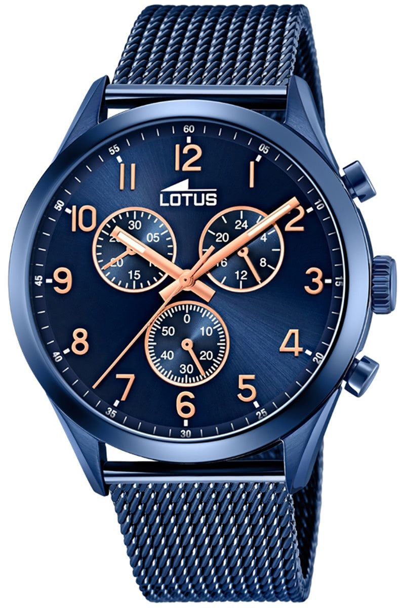 Lotus Quarzuhr LOTUS Herren Uhr Sport 18638/1 Edelstahl, (Analoguhr), Herren Armbanduhr rund, groß (ca. 43mm), Edelstahlarmband blau