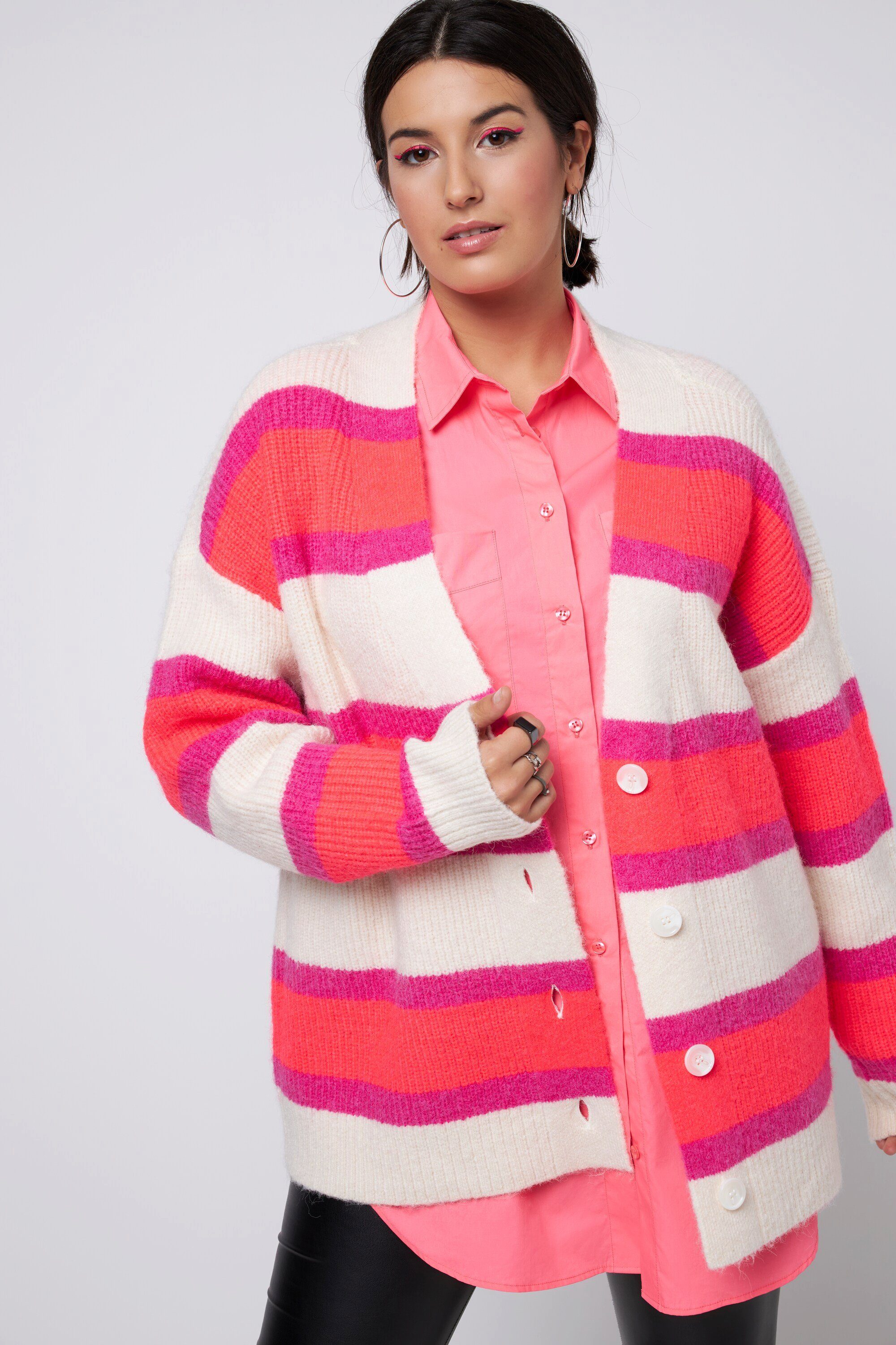 Studio Untold Damen Strickjacke Übergrößen - Oversized Melangestrick, Weich & Bequem