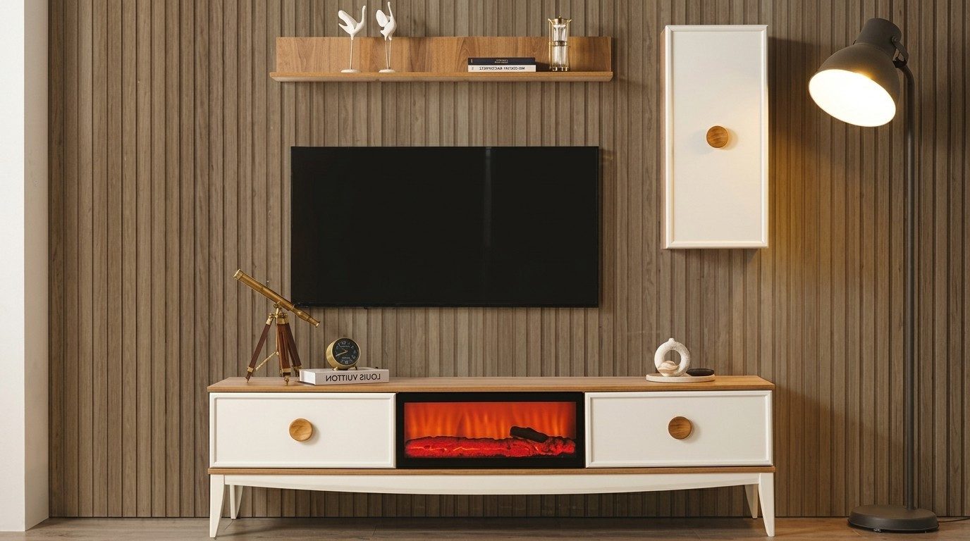 Xlmoebel Wohnwand TV Lowboard Wandschrank Wandregal Wohnzimmer modern Kamin, (1-St., 1-tlg)