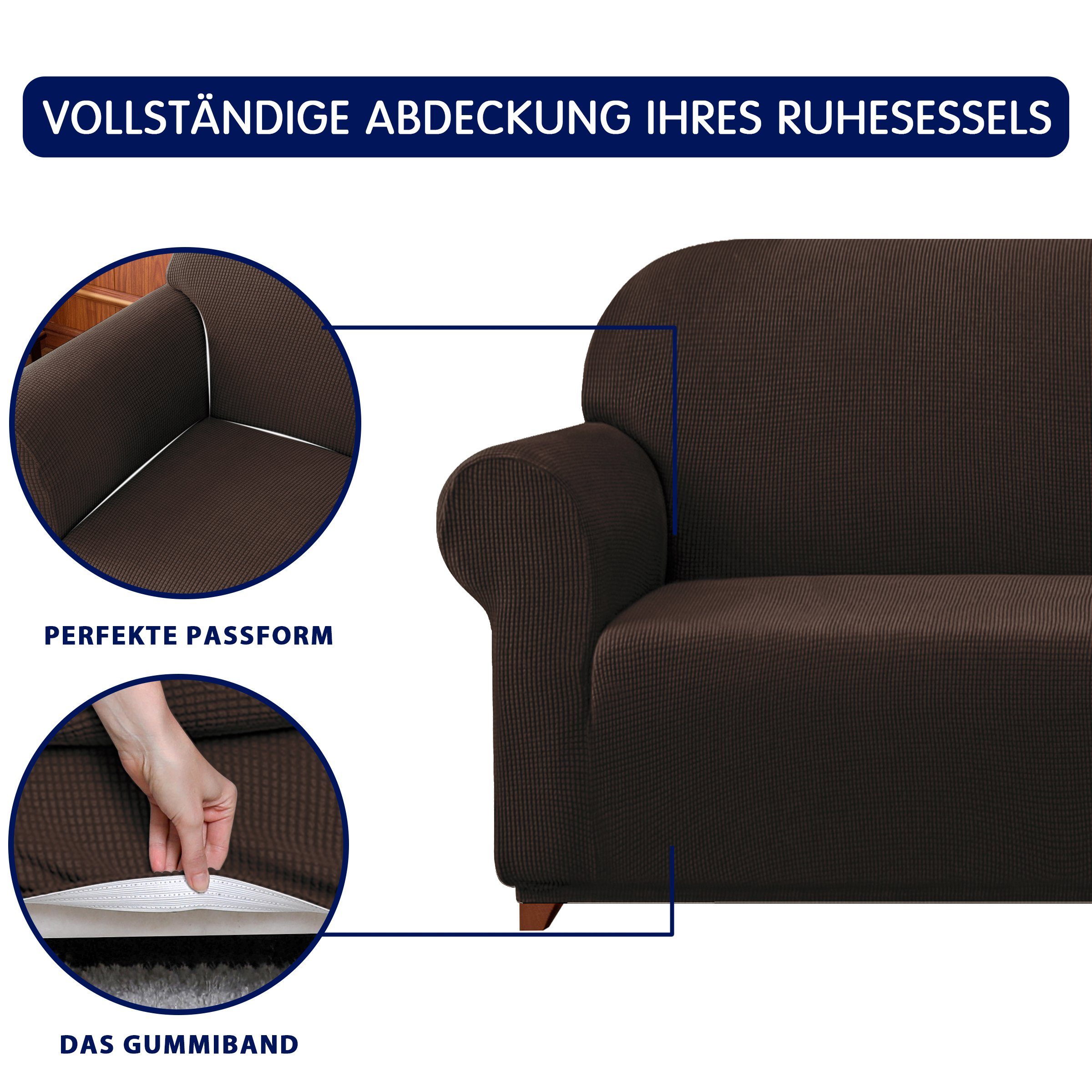 1 Sitzer Stoff Sofahusse Sofabezug, Dehnbarer Dunkelbraun SUBRTEX, waschbarer