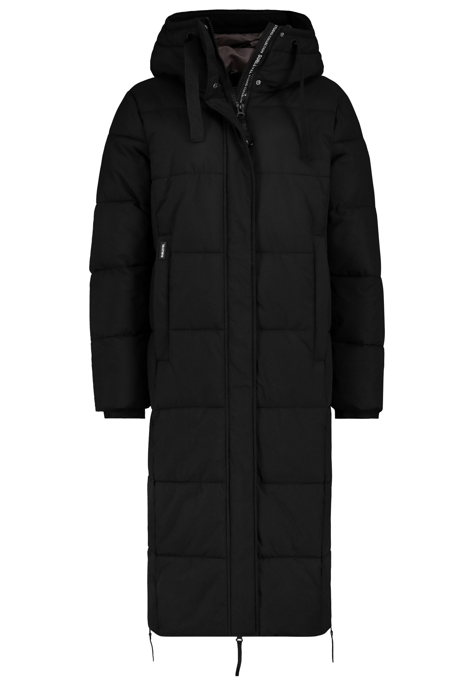 SUBLEVEL Wintermantel Damen Steppmantel Kapuze extra lang, seitliche Reißverschlüsse, Stepp-Optik