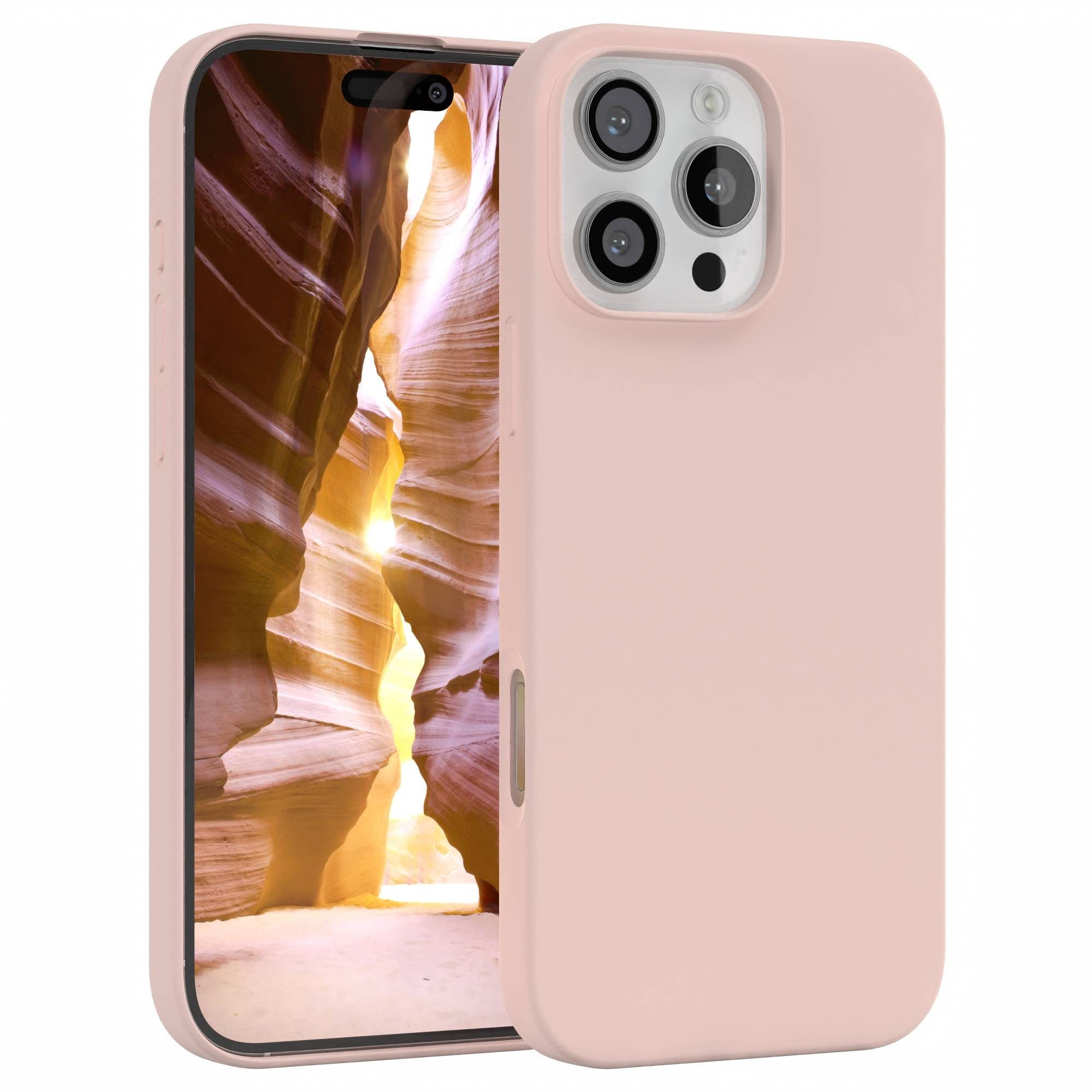EAZY CASE Handyhülle Premium Silikon Case für Apple iPhone 16 Pro Max 6,9 Zoll, Schutzhülle mit Kameraschutz stoßfest Bumper Case Rose