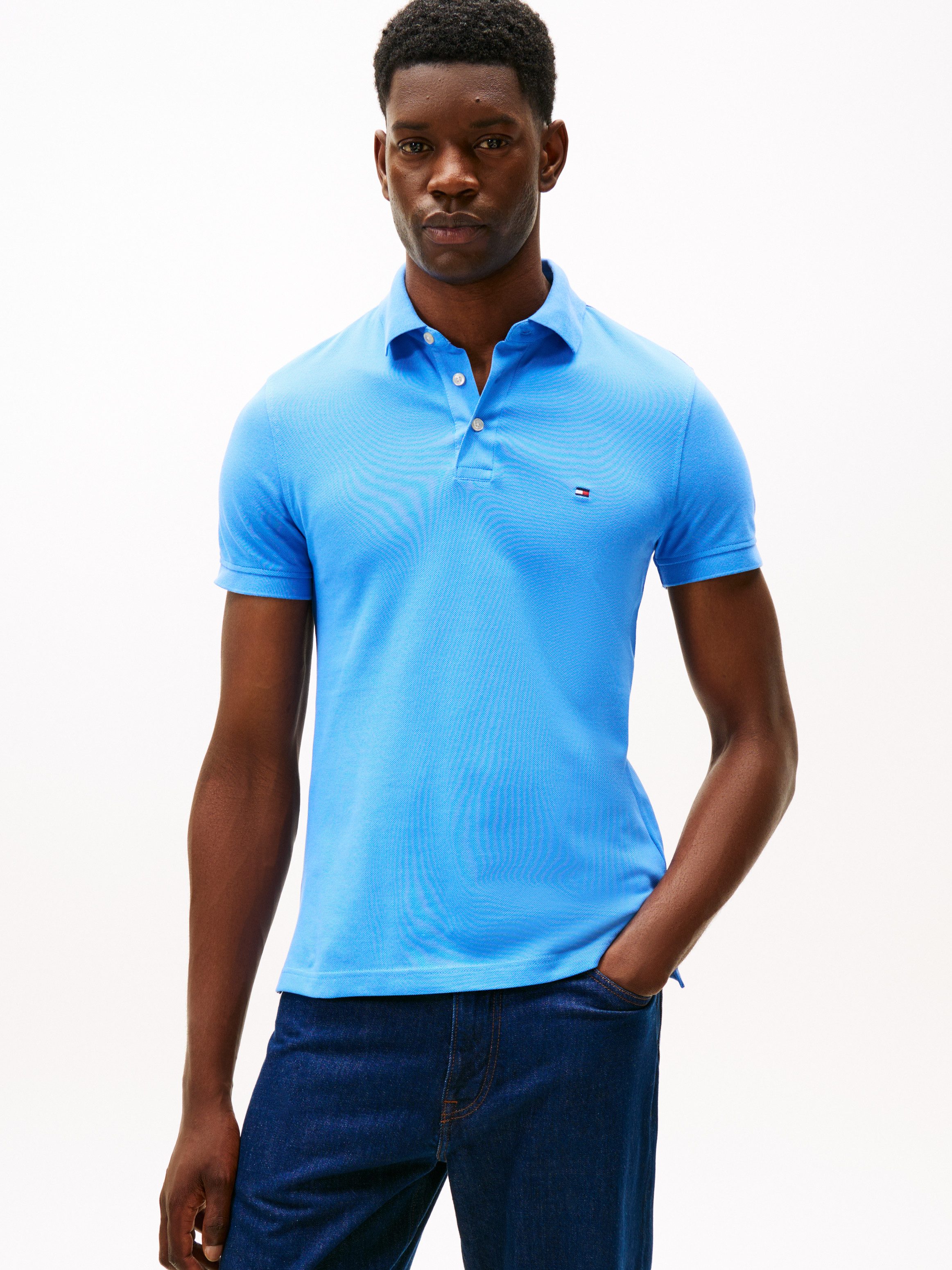 Tommy Hilfiger Poloshirt 1985 SLIM POLO mit Stickerei und Piqué-Qualität unifarben, casual, slim fit, Baumwollmix, Polokragen
