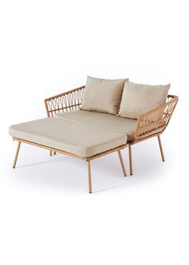 Wohnando Gartenliege Gartensofa "Maike" modernes Loungesofa, Rattan, 126x116x67cm (BxTxH), 1 St., mit Auflage und Kissen grau beige, Gartensonnenliege, Gartenmöbel