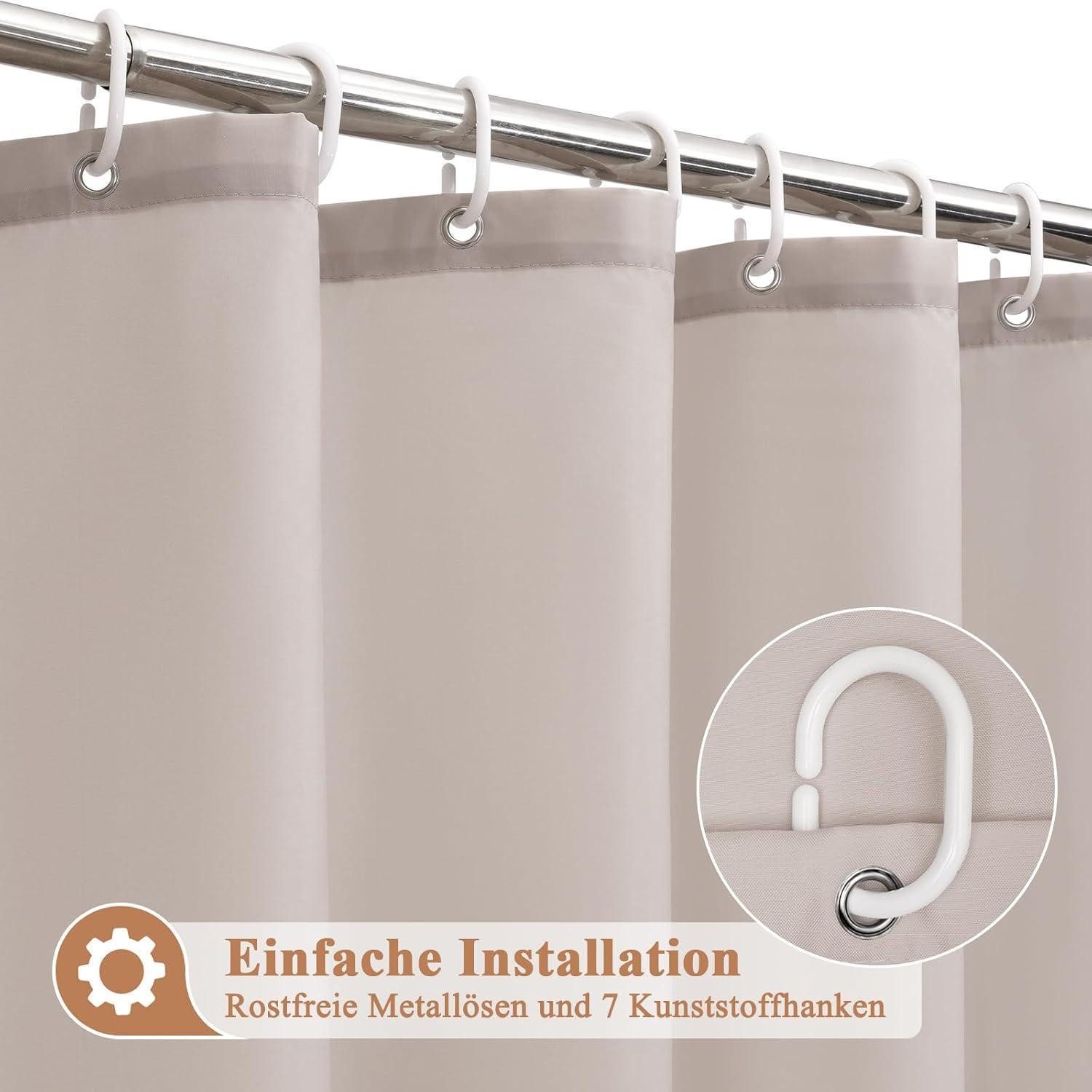 LuxusKollektion Duschvorhang Duschvorhang 100x200 Wasserdicht Sandfarben H200 x B100 cm (1er Pack) Breite 100 cm – Bild 2 von 5