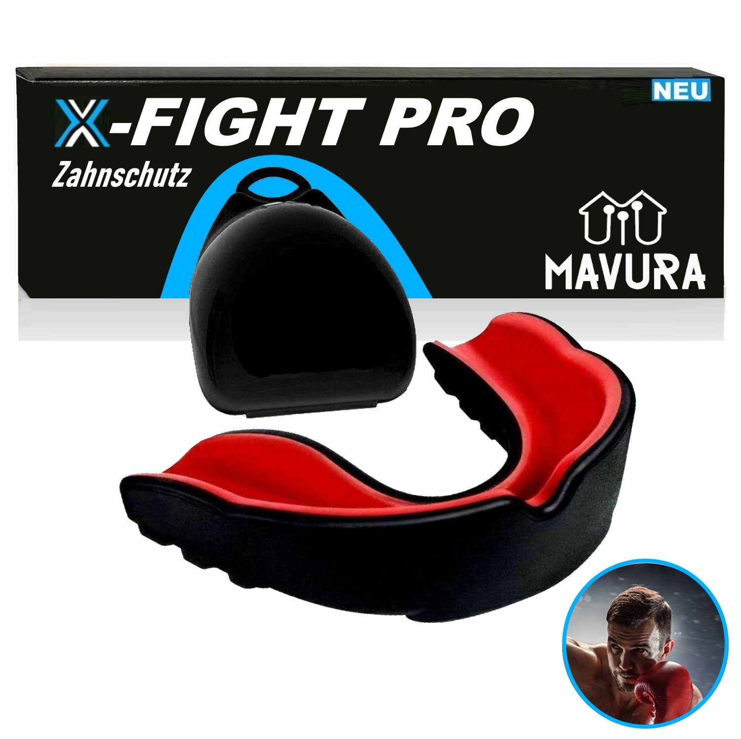 MAVURA Zahnschutz X-FIGHT Pro Mundschutz Zahnschutz Boxen Kampfsport Zahnschützer (Sport MMA Football Muay Thai Hockey), Anti Shock Anpassbar Leichte Atmung Einheitsgröße